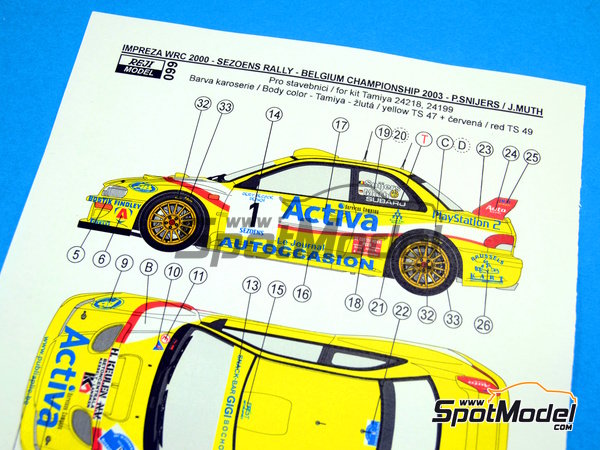 Image 9: Subaru Impreza WRC sponsored by Activa - Sezoens Rally Belgium 2003 | Marking / livery in 1/24 scale manufactured by Reji Model (ref.&nbsp;REJI-099, also 099)
