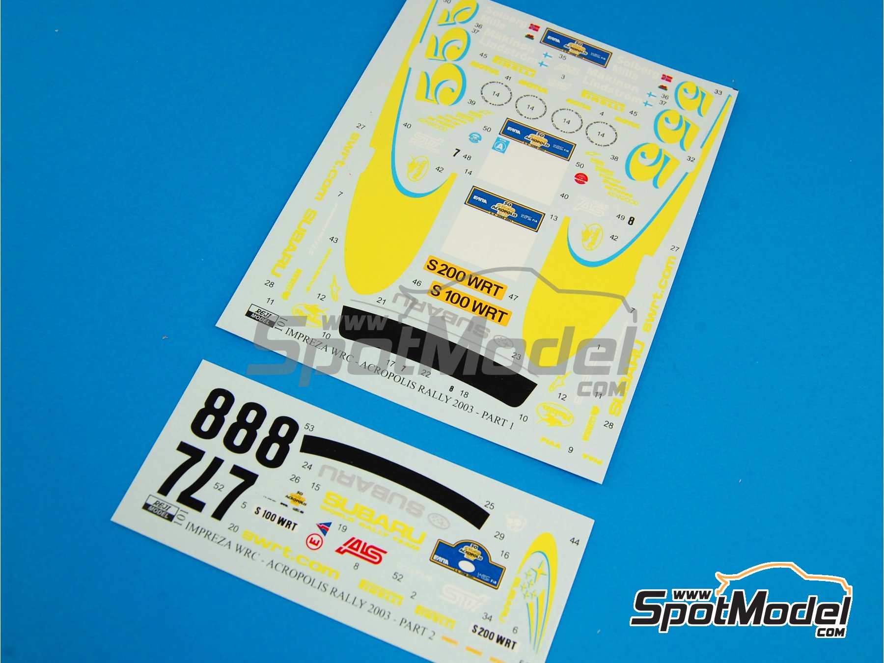 Image 2: Subaru Impreza WRC 03 SWRT 555 Subaru World Rally Team - Acropolis Rally 2003 | Marking / livery in 1/24 scale manufactured by Reji Model (ref.&nbsp;REJI-101, also 101)