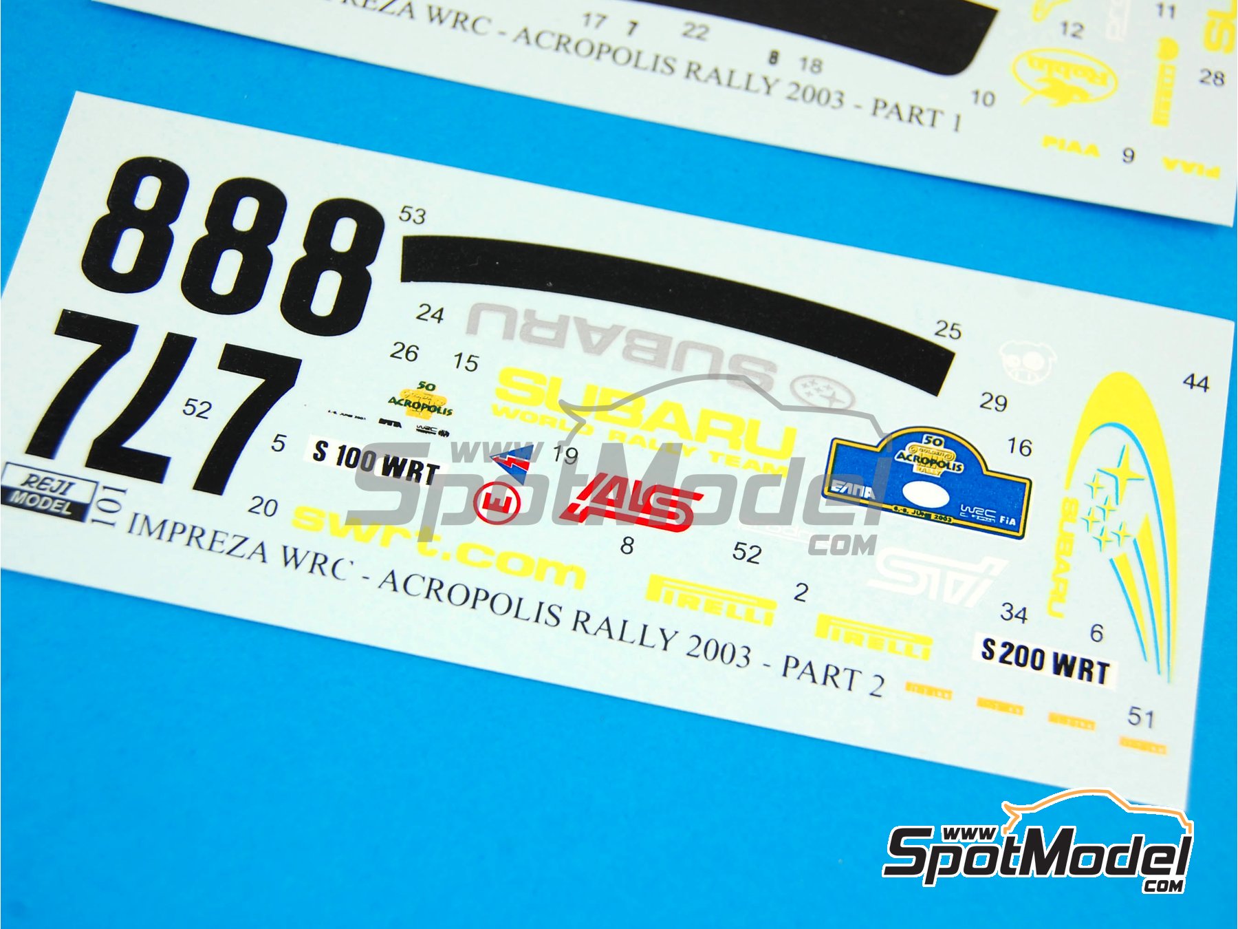 Image 5: Subaru Impreza WRC 03 SWRT 555 Subaru World Rally Team - Acropolis Rally 2003 | Marking / livery in 1/24 scale manufactured by Reji Model (ref.&nbsp;REJI-101, also 101)