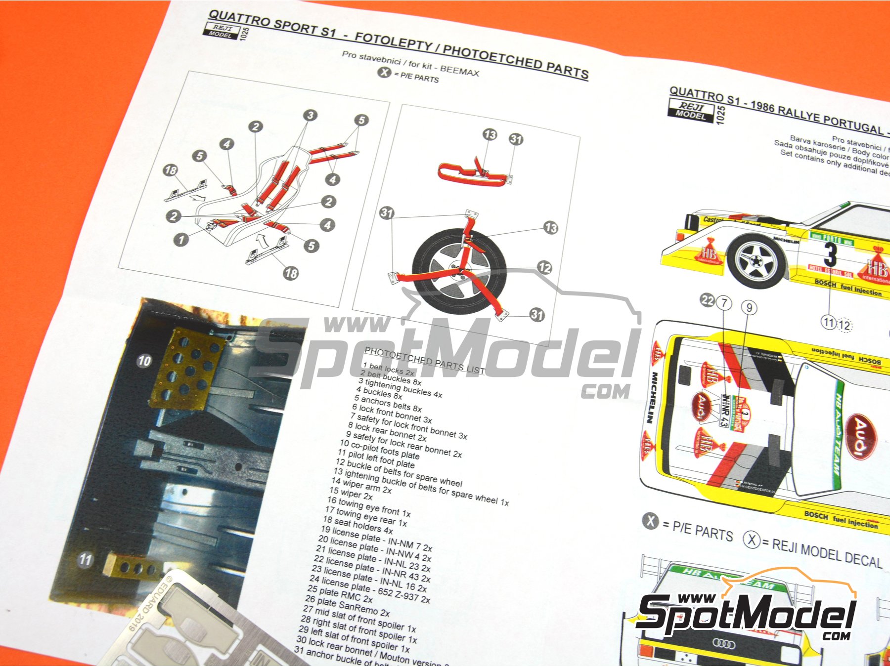 Image 7: Audi Quattro Sport S1 E2 Group B - Portugal Rally - Vinho do Porto 1985 and 1986 | Detail up set in 1/24 scale manufactured by Reji Model (ref.&nbsp;REJI-1025, also 1025)