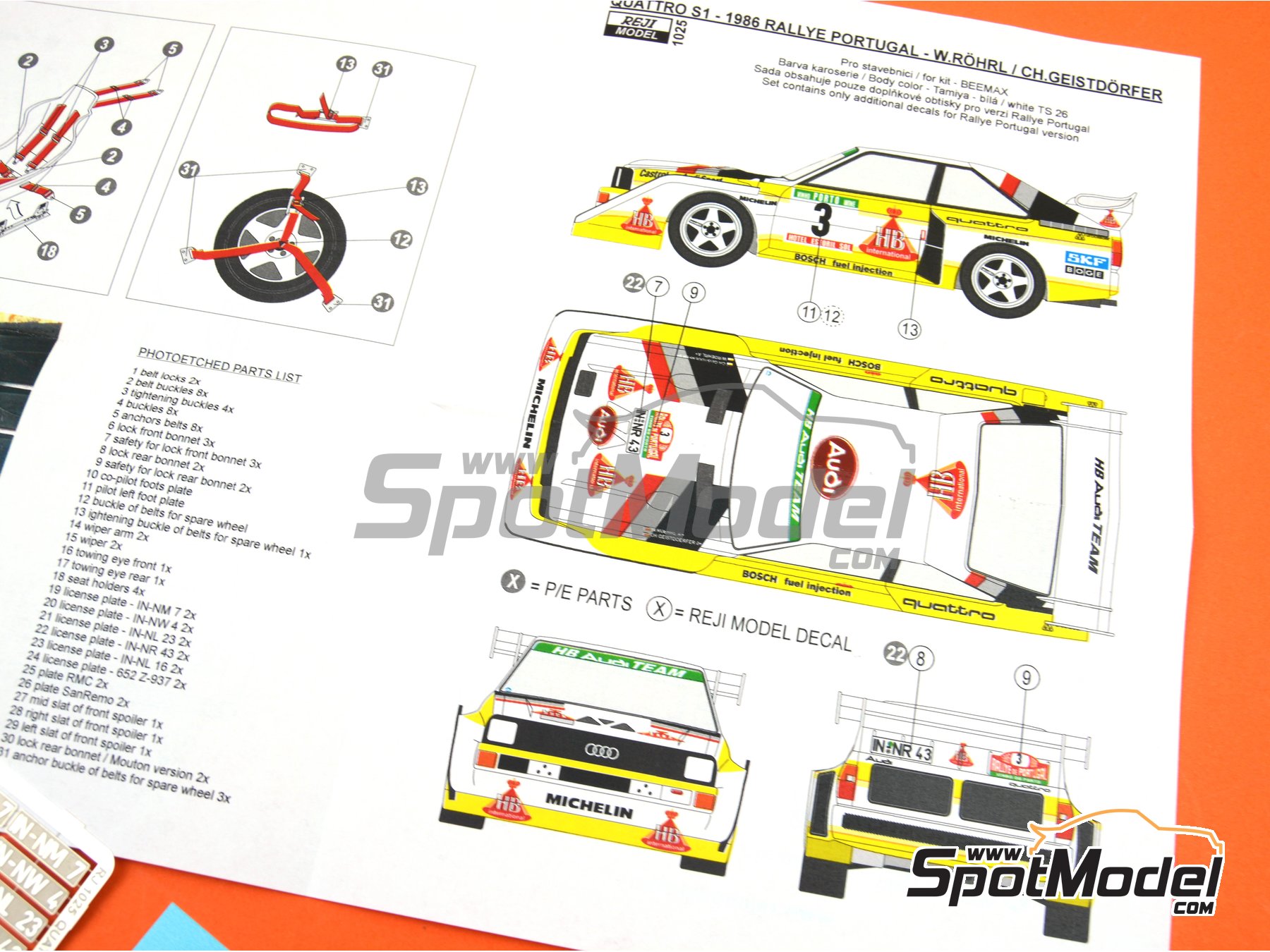 Image 8: Audi Quattro Sport S1 E2 Group B - Portugal Rally - Vinho do Porto 1985 and 1986 | Detail up set in 1/24 scale manufactured by Reji Model (ref.&nbsp;REJI-1025, also 1025)
