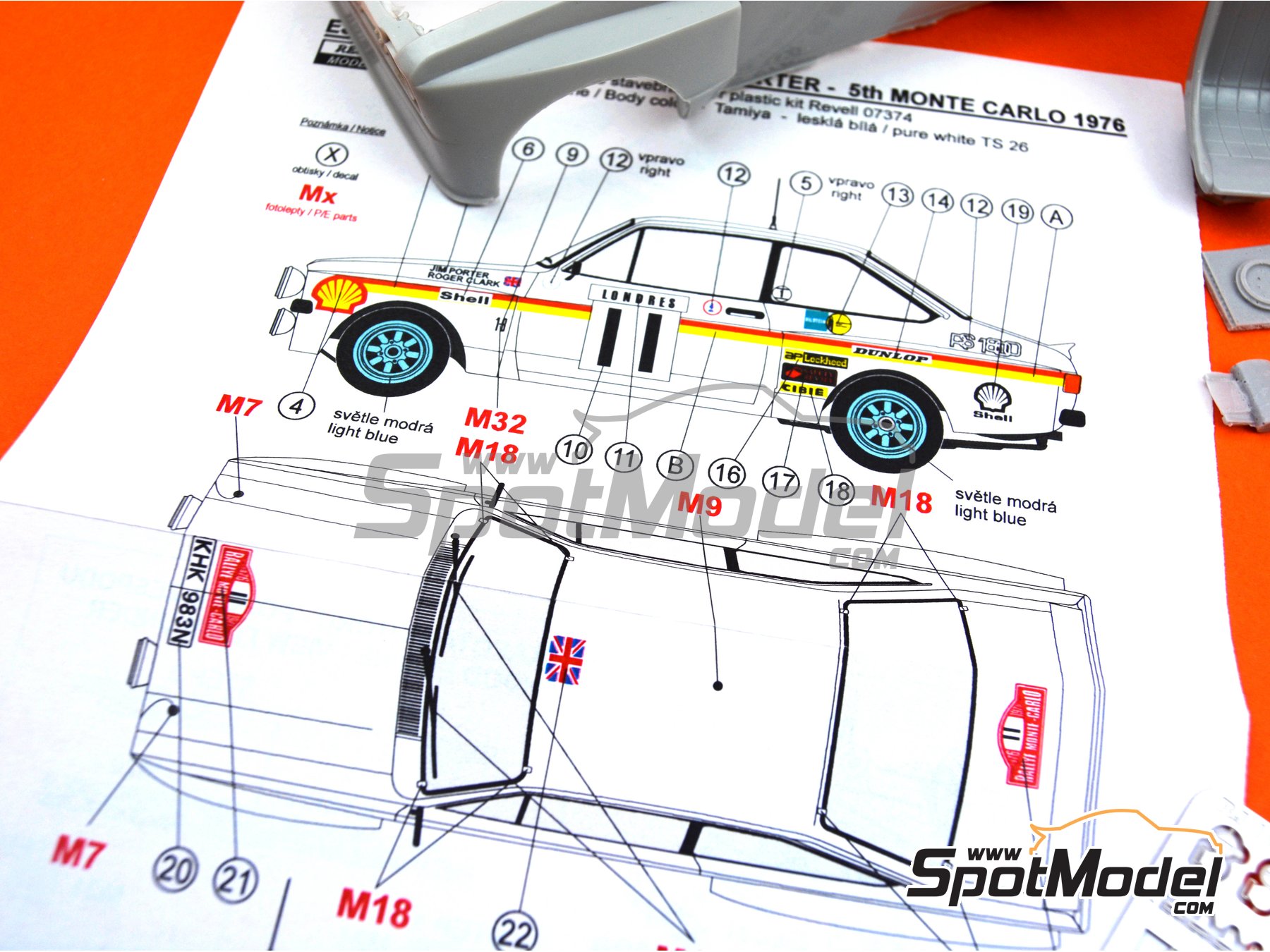 Image 3: Ford Escort Mk. II RS1800 sponsored by Shell - Monte Carlo Rally - Rallye Automobile de Monte-Carlo 1976 | Marking / livery in 1/24 scale manufactured by Reji Model (ref.&nbsp;REJI-103, also 103)