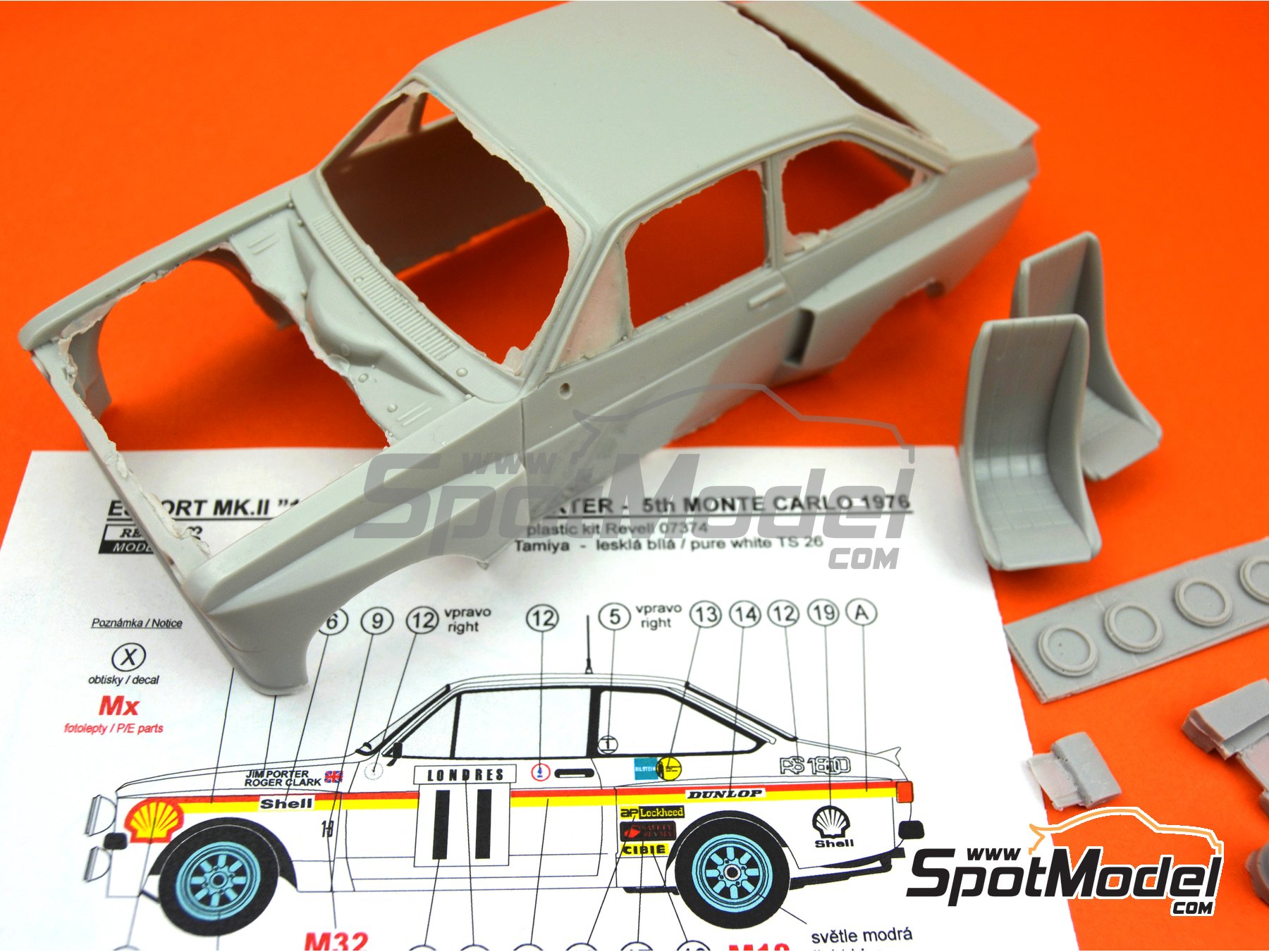 Image 5: Ford Escort Mk. II RS1800 sponsored by Shell - Monte Carlo Rally - Rallye Automobile de Monte-Carlo 1976 | Marking / livery in 1/24 scale manufactured by Reji Model (ref.&nbsp;REJI-103, also 103)