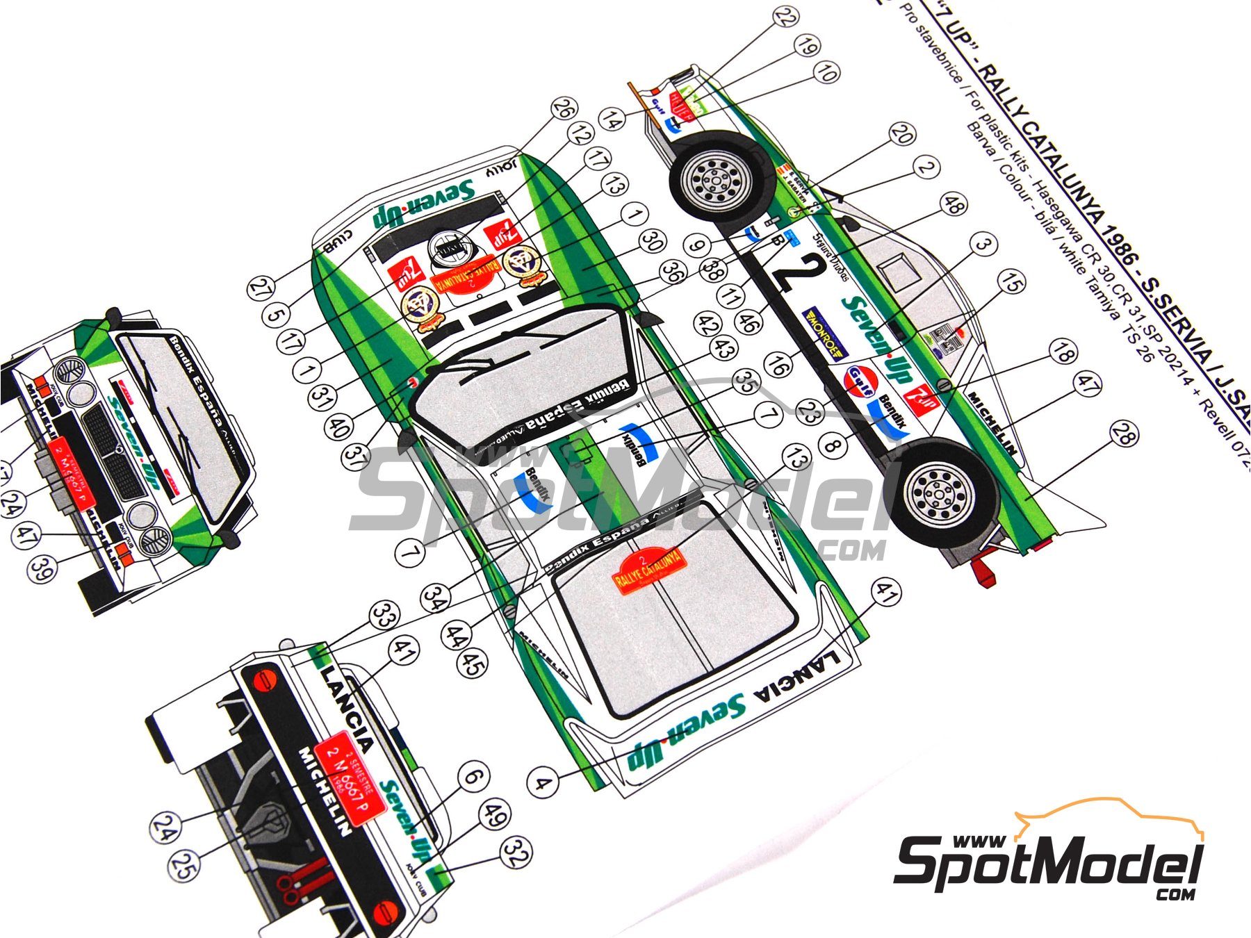 Image 3: Lancia 037 Rally RACC Bendiberica Team sponsored by Seven Up - Rallye Catalunya 1986 | Marking / livery in 1/24 scale manufactured by Reji Model (ref.&nbsp;REJI-109, also 109)