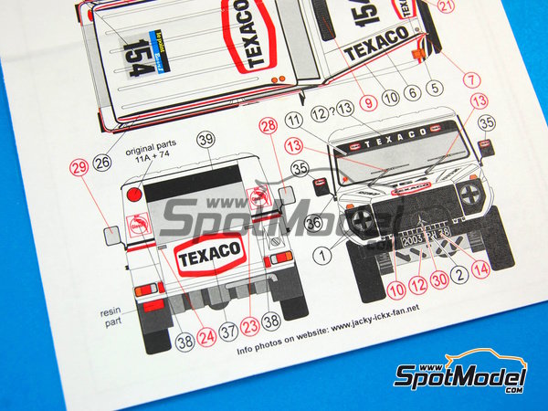 Image 16: Mercedes 230G patrocinado por Texaco, Havoline - Rally Paris Dakar 1982 | Decoraci&oacute;n en escala&nbsp;1/24 fabricado por Reji Model (ref.&nbsp;REJI-114, tambien 114)