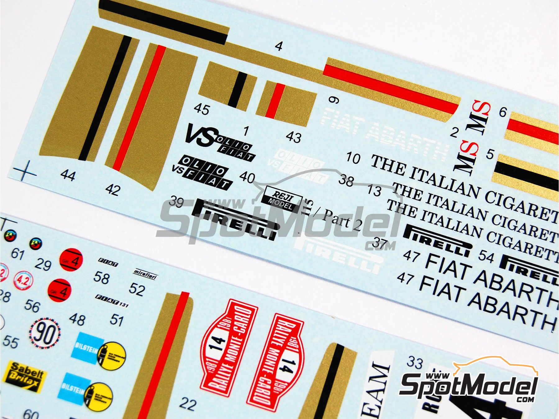Image 4: Fiat 131 Abarth patrocinado por MS Italia - Rally de Monte Carlo - Rallye Automobile de Monte-Carlo, Rally Tour de Corse 1980 y 1981 | Decoraci&oacute;n en escala&nbsp;1/24 fabricado por Reji Model (ref.&nbsp;REJI-115, tambien 115)