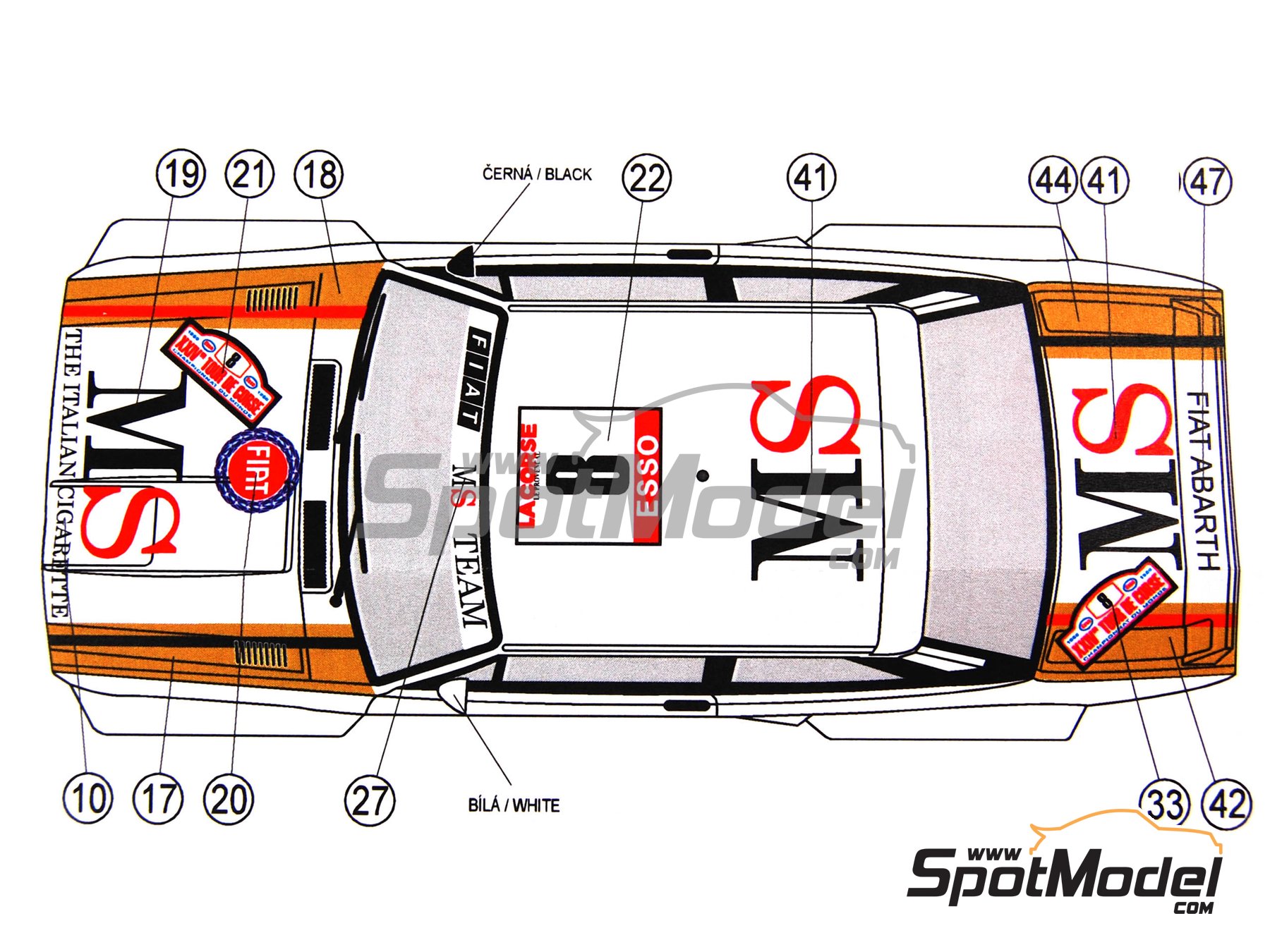Image 6: Fiat 131 Abarth patrocinado por MS Italia - Rally de Monte Carlo - Rallye Automobile de Monte-Carlo, Rally Tour de Corse 1980 y 1981 | Decoraci&oacute;n en escala&nbsp;1/24 fabricado por Reji Model (ref.&nbsp;REJI-115, tambien 115)