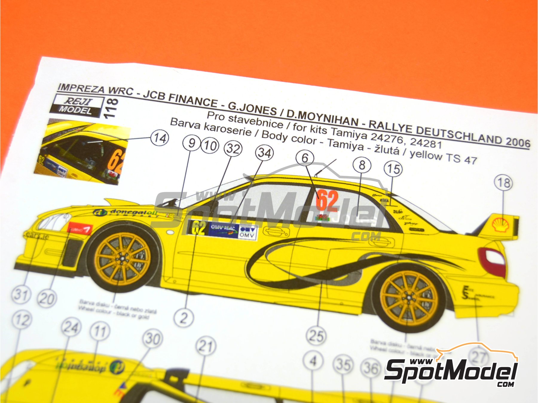 Image 6: Subaru Impreza WRC patrocinado por JCB Finance - Rally de Alemania ADAC 2006 | Decoraci&oacute;n en escala&nbsp;1/24 fabricado por Reji Model (ref.&nbsp;REJI-118, tambien 118)