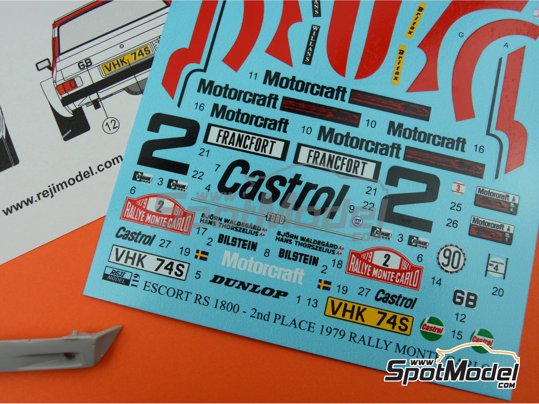 Image 13: Ford Escort Mk. II RS1800 sponsored by Castrol - Monte Carlo Rally - Rallye Automobile de Monte-Carlo 1979 | Marking / livery in 1/24 scale manufactured by Reji Model (ref.&nbsp;REJI-119, also 119)