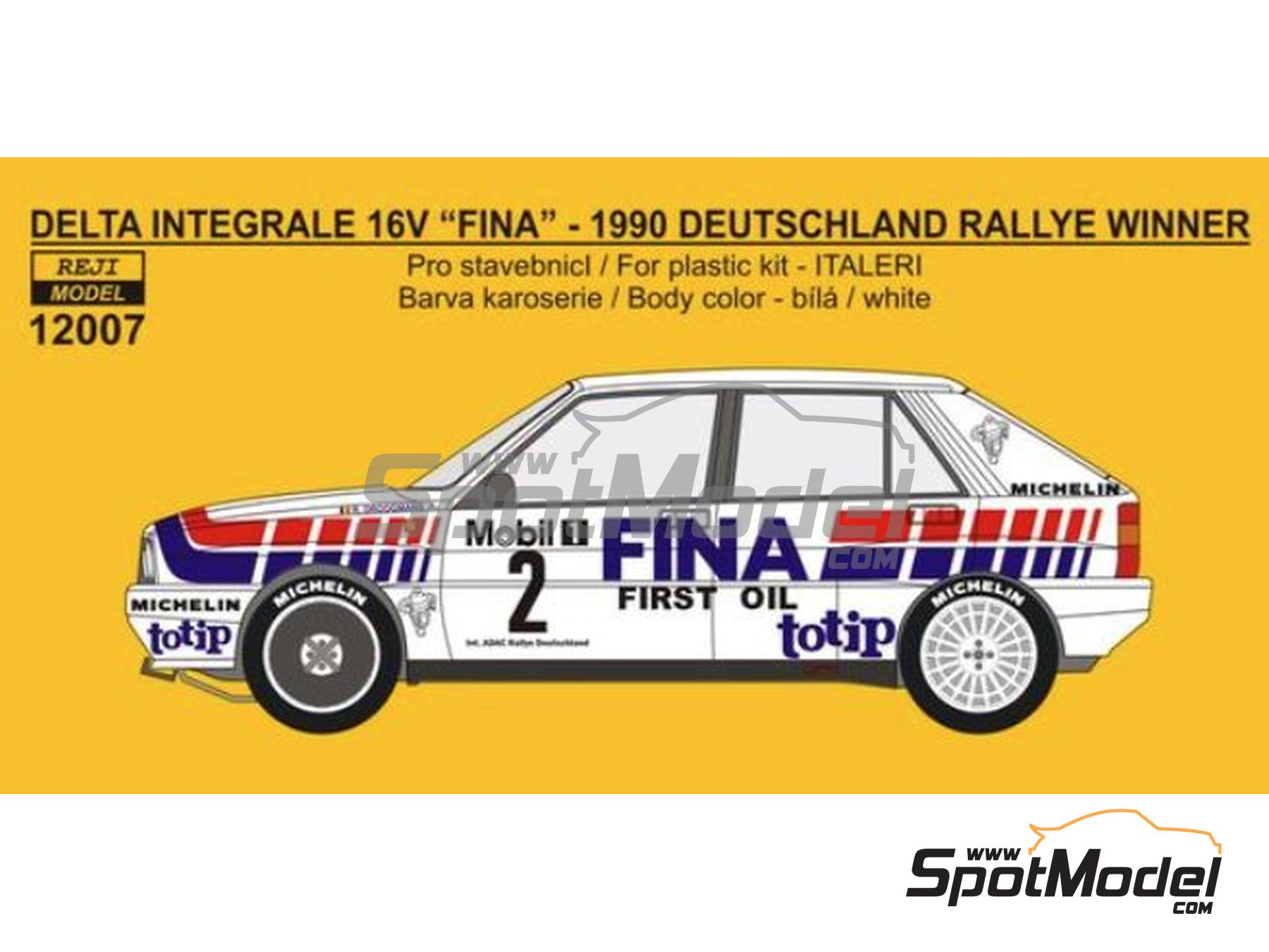 Image 1: Lancia Delta Integrale 16V Group A Jolly Club Team sponsored by Fina - ADAC Deutschland Rally 1990 | Marking / livery in 1/12 scale manufactured by Reji Model (ref.&nbsp;REJI-12007, also 12007 and REJI12007)