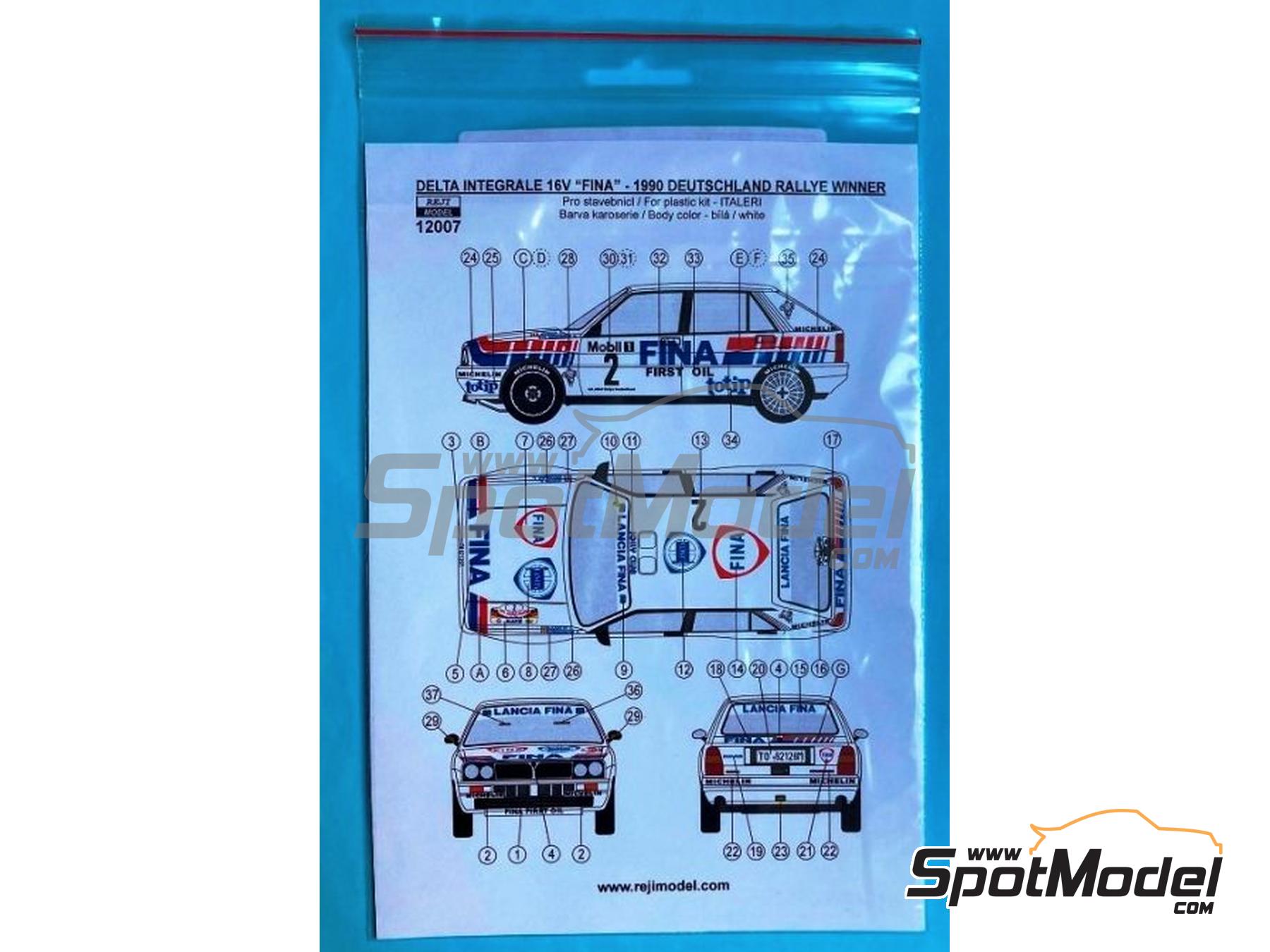 Image 5: Lancia Delta Integrale 16V Group A Jolly Club Team sponsored by Fina - ADAC Deutschland Rally 1990 | Marking / livery in 1/12 scale manufactured by Reji Model (ref.&nbsp;REJI-12007, also 12007 and REJI12007)