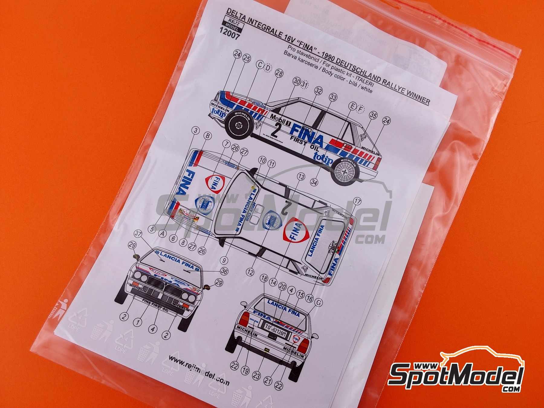 Image 8: Lancia Delta Integrale 16V Group A Jolly Club Team sponsored by Fina - ADAC Deutschland Rally 1990 | Marking / livery in 1/12 scale manufactured by Reji Model (ref.&nbsp;REJI-12007, also 12007 and REJI12007)