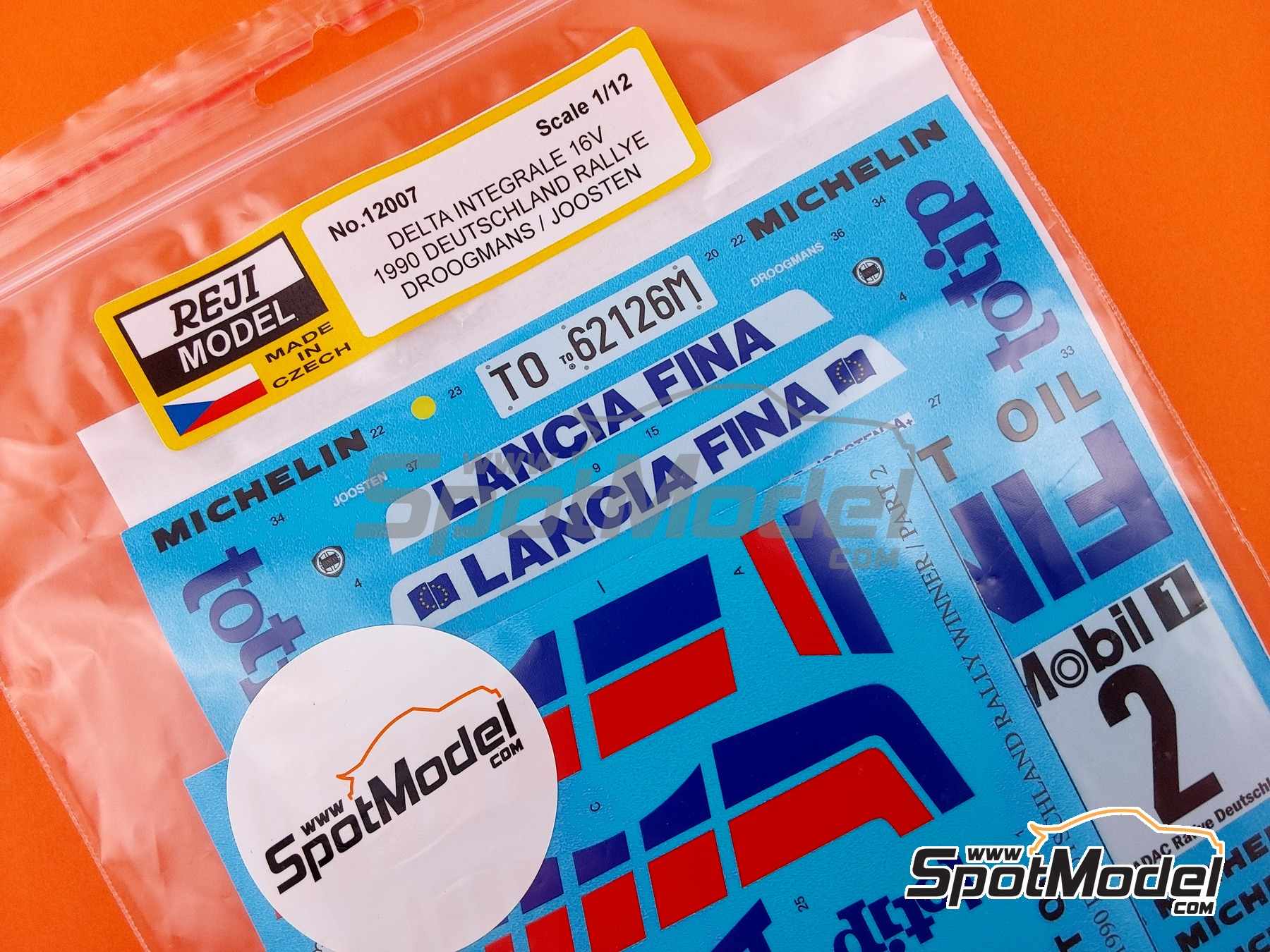 Image 9: Lancia Delta Integrale 16V Group A Jolly Club Team sponsored by Fina - ADAC Deutschland Rally 1990 | Marking / livery in 1/12 scale manufactured by Reji Model (ref.&nbsp;REJI-12007, also 12007 and REJI12007)