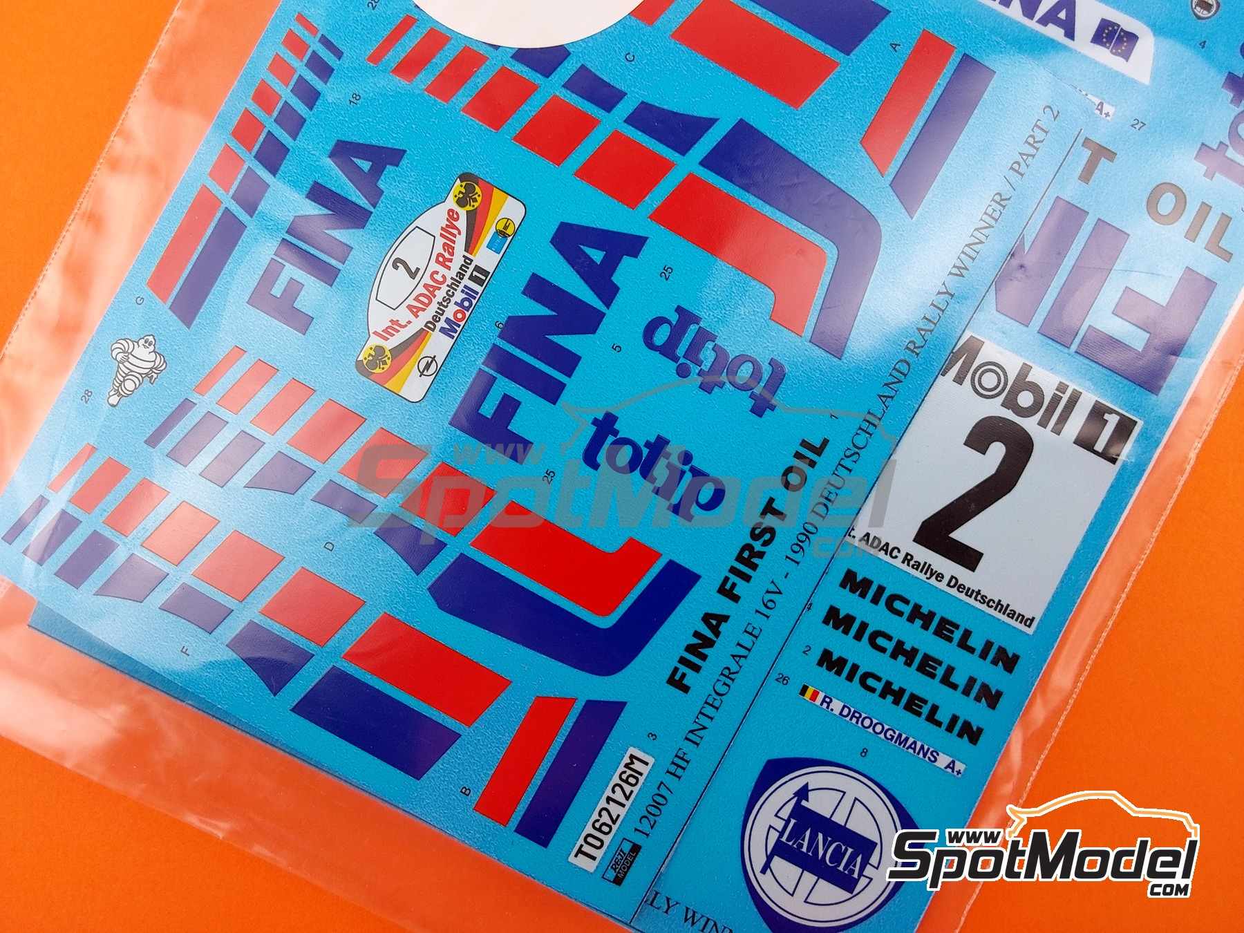 Image 10: Lancia Delta Integrale 16V Group A Jolly Club Team sponsored by Fina - ADAC Deutschland Rally 1990 | Marking / livery in 1/12 scale manufactured by Reji Model (ref.&nbsp;REJI-12007, also 12007 and REJI12007)