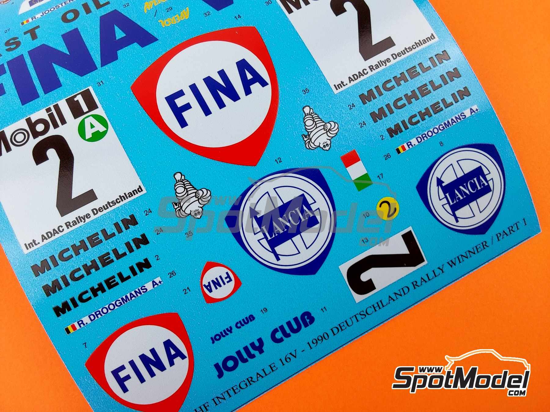 Image 12: Lancia Delta Integrale 16V Group A Jolly Club Team sponsored by Fina - ADAC Deutschland Rally 1990 | Marking / livery in 1/12 scale manufactured by Reji Model (ref.&nbsp;REJI-12007, also 12007 and REJI12007)