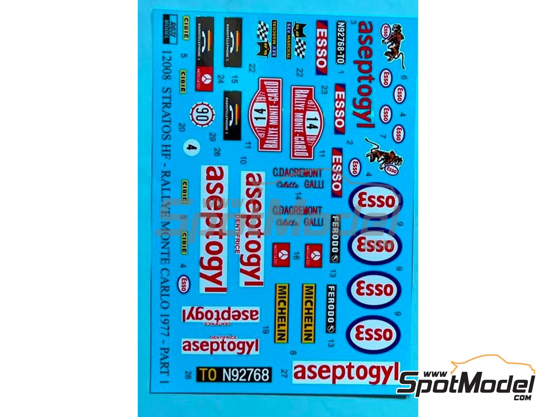 Image 2: Lancia Stratos HF sponsored by Aseptogyl - Monte Carlo Rally - Rallye Automobile de Monte-Carlo 1977 | Marking / livery in 1/12 scale manufactured by Reji Model (ref. REJI-12008, also 12008 and REJI12005)
