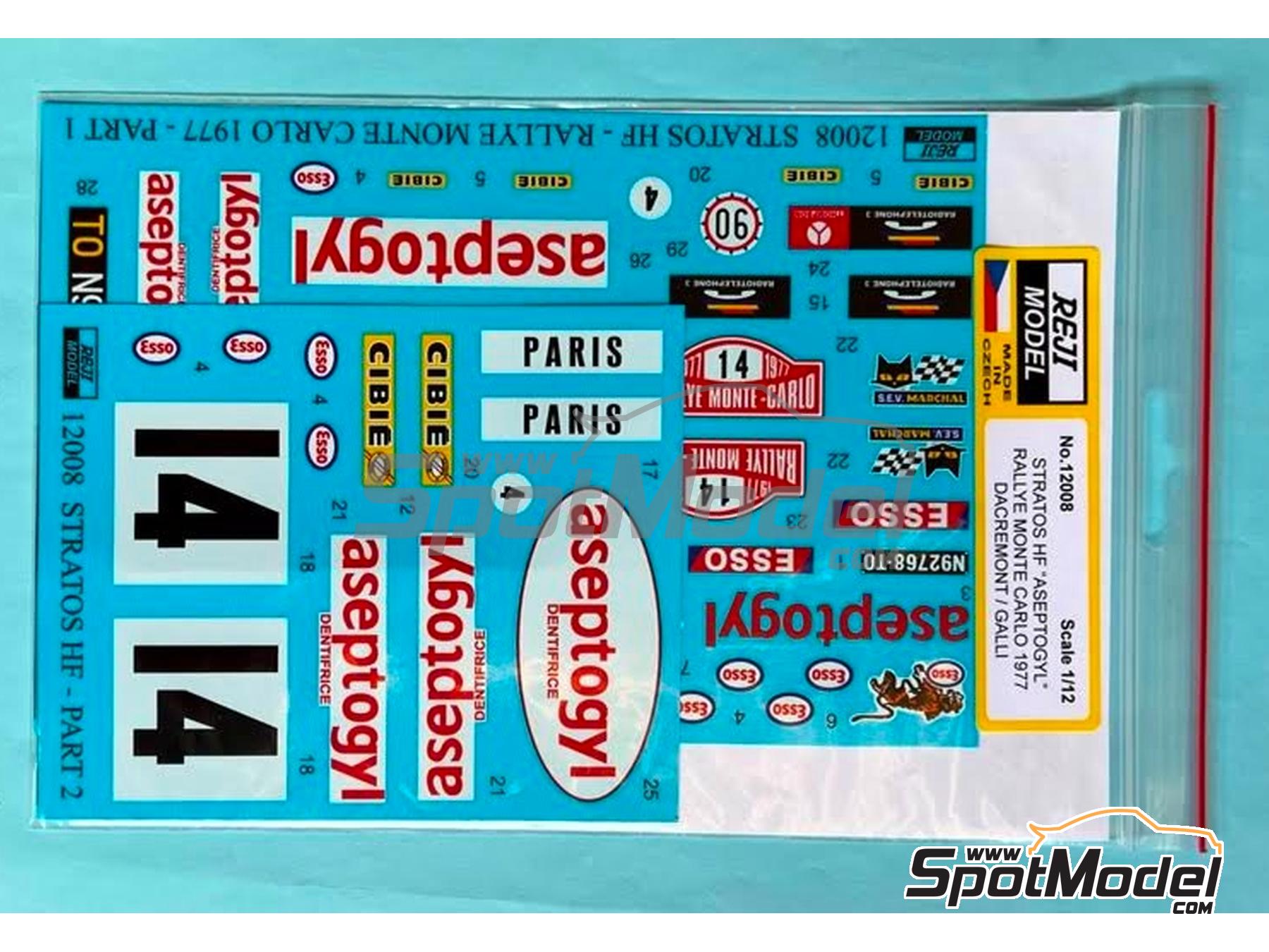 Image 4: Lancia Stratos HF sponsored by Aseptogyl - Monte Carlo Rally - Rallye Automobile de Monte-Carlo 1977 | Marking / livery in 1/12 scale manufactured by Reji Model (ref. REJI-12008, also 12008 and REJI12005)