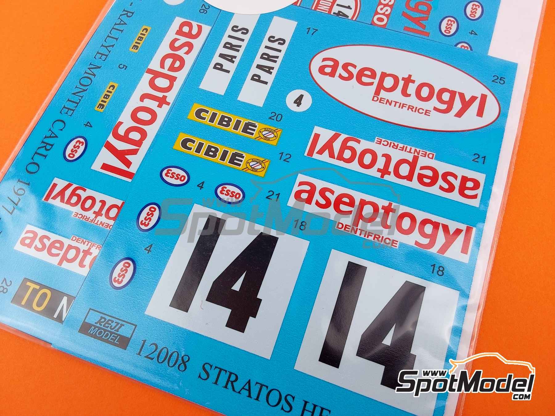 Image 6: Lancia Stratos HF sponsored by Aseptogyl - Monte Carlo Rally - Rallye Automobile de Monte-Carlo 1977 | Marking / livery in 1/12 scale manufactured by Reji Model (ref. REJI-12008, also 12008 and REJI12005)