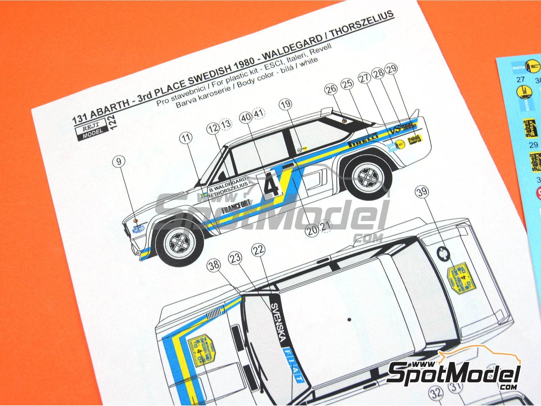 Image 4: Fiat 131 Abarth - Monte Carlo Rally - Rallye Automobile de Monte-Carlo, International Swedish Rally 1980 | Marking / livery in 1/24 scale manufactured by Reji Model (ref.&nbsp;REJI-122, also 122 and REJIREJI 122)