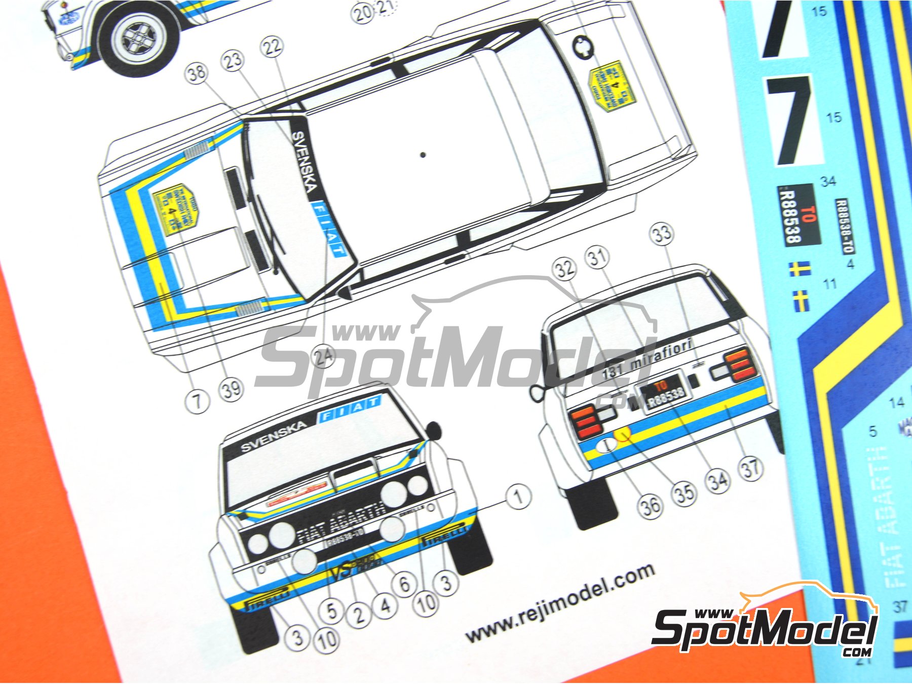 Image 5: Fiat 131 Abarth - Monte Carlo Rally - Rallye Automobile de Monte-Carlo, International Swedish Rally 1980 | Marking / livery in 1/24 scale manufactured by Reji Model (ref.&nbsp;REJI-122, also 122 and REJIREJI 122)