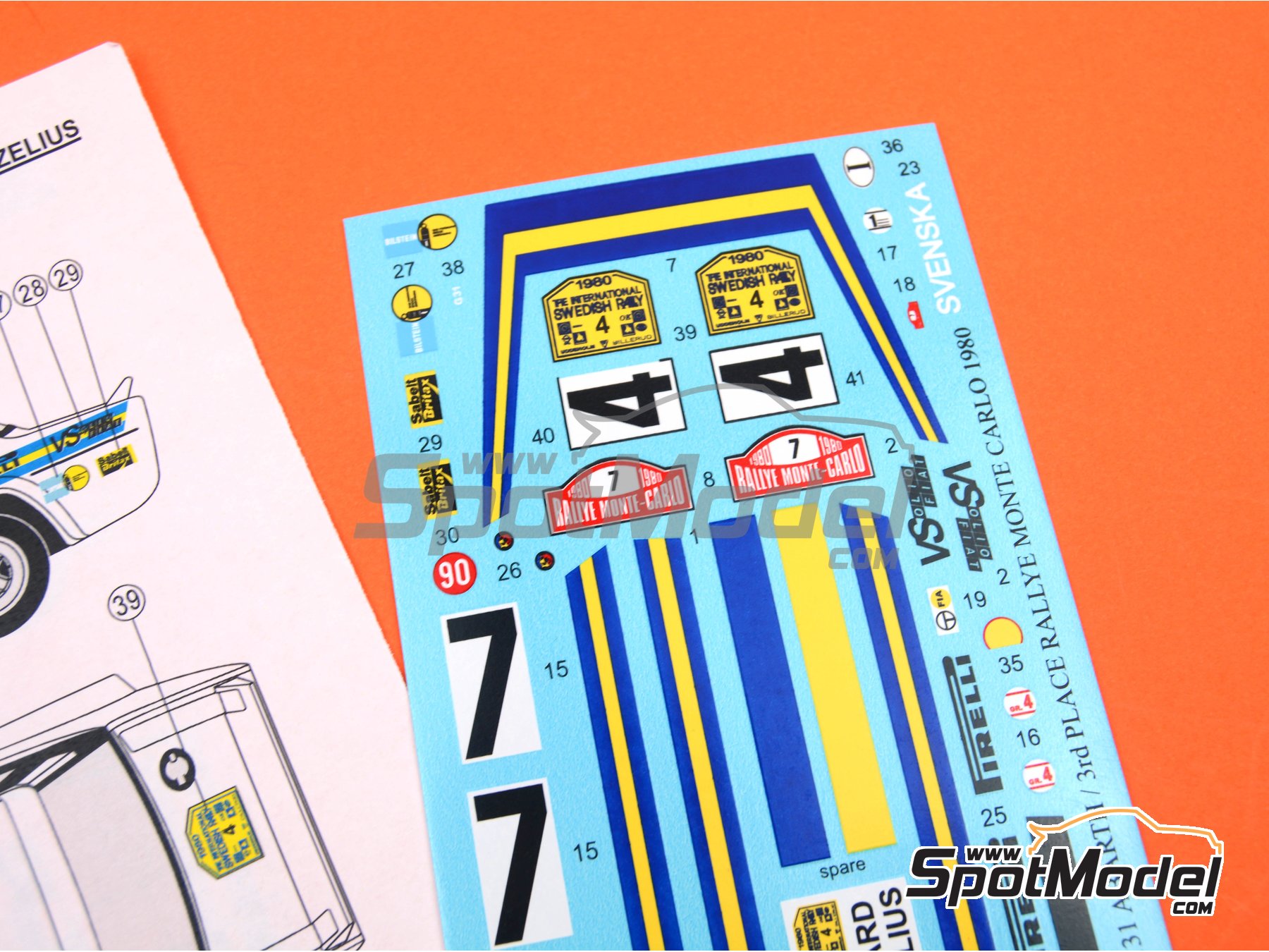 Image 6: Fiat 131 Abarth - Monte Carlo Rally - Rallye Automobile de Monte-Carlo, International Swedish Rally 1980 | Marking / livery in 1/24 scale manufactured by Reji Model (ref.&nbsp;REJI-122, also 122 and REJIREJI 122)