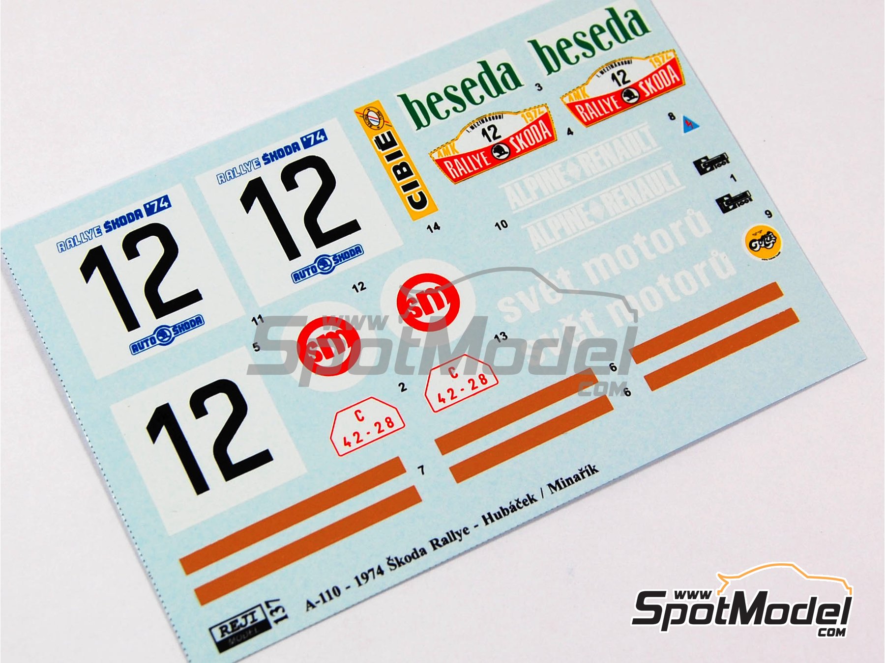 Image 3: Alpine Renault A110 sponsored by Beseda - Skoda Rally 1974 | Marking / livery in 1/24 scale manufactured by Reji Model (ref.&nbsp;REJI-137, also 137)