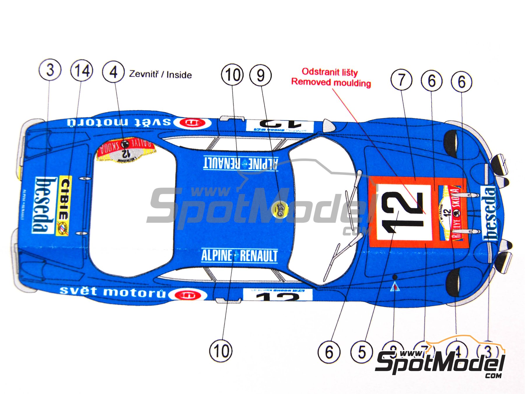 Image 6: Alpine Renault A110 sponsored by Beseda - Skoda Rally 1974 | Marking / livery in 1/24 scale manufactured by Reji Model (ref.&nbsp;REJI-137, also 137)