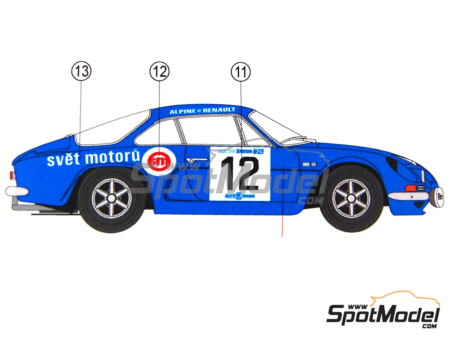 Image 8: Alpine Renault A110 sponsored by Beseda - Skoda Rally 1974 | Marking / livery in 1/24 scale manufactured by Reji Model (ref.&nbsp;REJI-137, also 137)