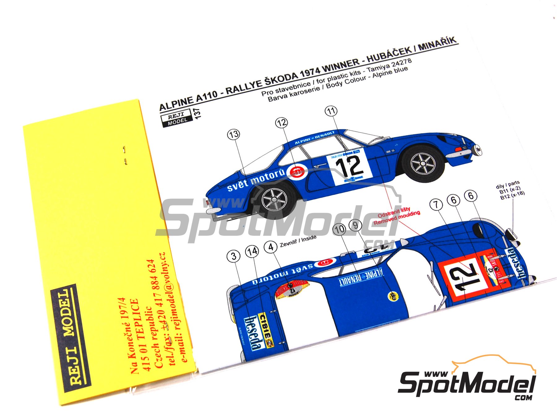 Image 9: Alpine Renault A110 sponsored by Beseda - Skoda Rally 1974 | Marking / livery in 1/24 scale manufactured by Reji Model (ref.&nbsp;REJI-137, also 137)