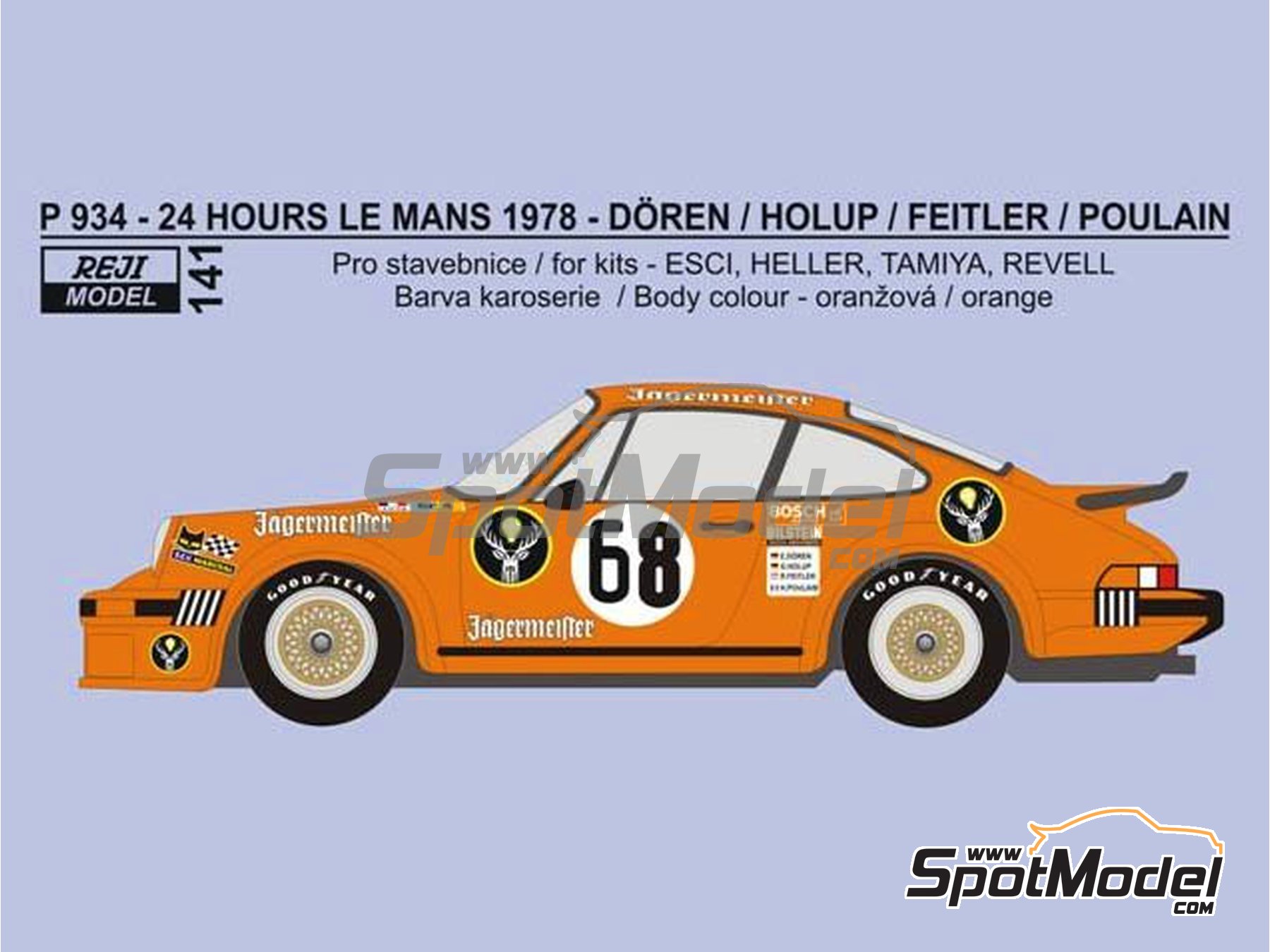 Image 2: Porsche 934 Turbo RSR Grupo 4 Equipo Kremer patrocinado por Jagermeister - 24 Horas de Le Mans 1978 | Decoraci&oacute;n en escala&nbsp;1/24 fabricado por Reji Model (ref.&nbsp;REJI-141, tambien 141)