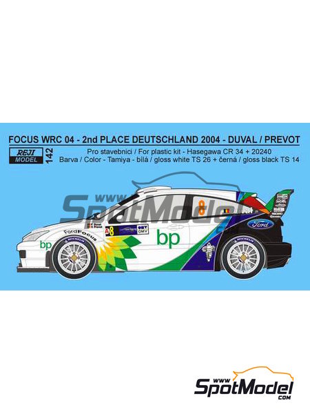 Reji Model: Marking / livery 1/24 scale - Ford Focus WRC sponsored by BP #8  - François Duval (BE) + Stéphane Prévot (BE) - ADAC Deutschland Rally 2004  - for Hasegawa references 20240 and 20263 (ref. REJI-142) | SpotModel