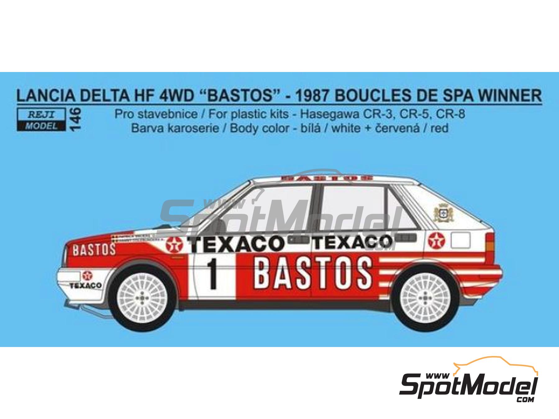 Image 1: Lancia Delta HF 4WD sponsored by Bastos Texaco - Boucles de SPA 1987 | Marking / livery in 1/24 scale manufactured by Reji Model (ref.&nbsp;REJI-146, also 146 and REJI146)