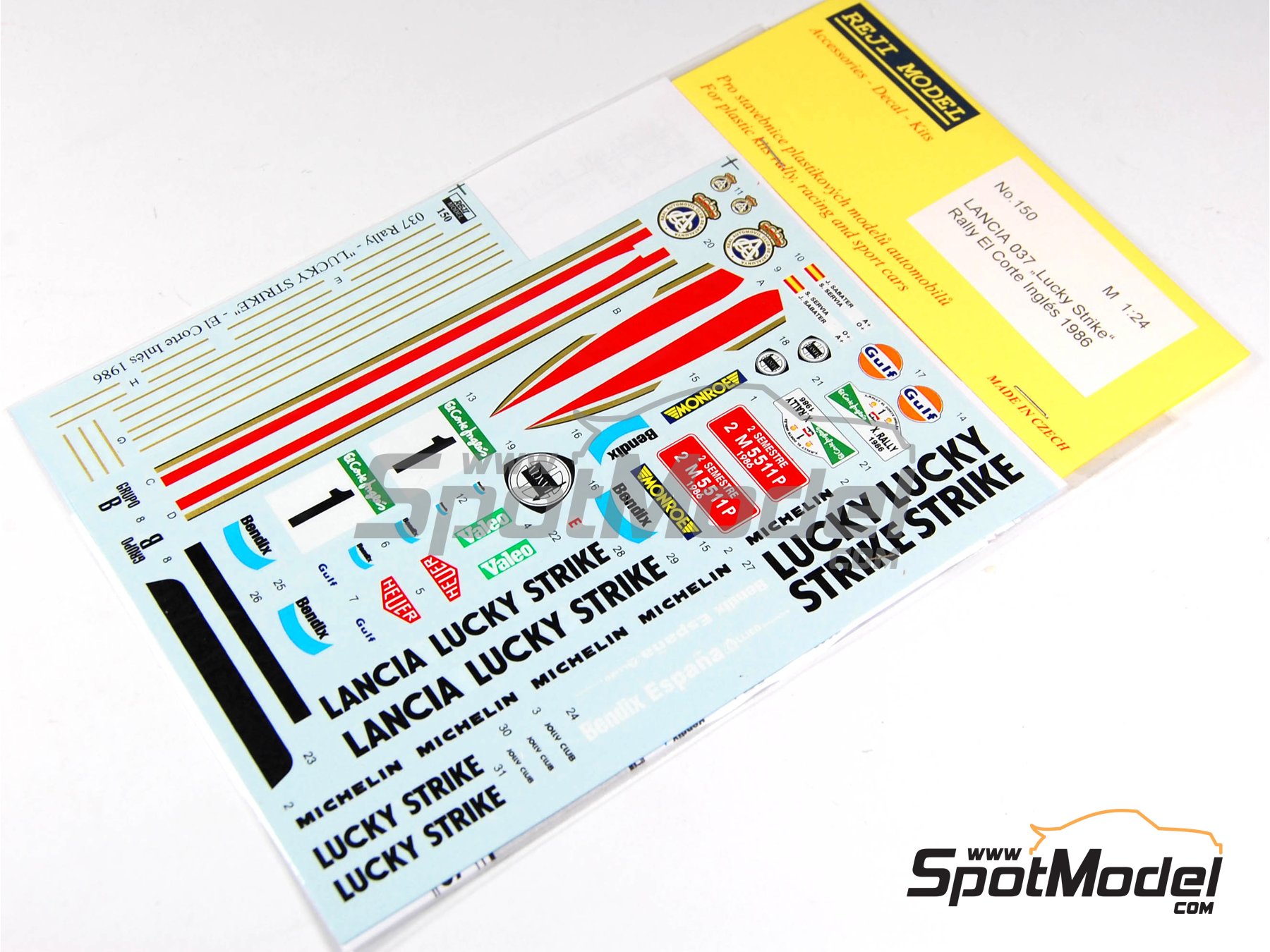 Image 2: Lancia 037 Rally sponsored by Lucky Strike - El Corte Ingles Rally Islas Canarias 1986 | Marking / livery in 1/24 scale manufactured by Reji Model (ref. REJI-150, also 150)