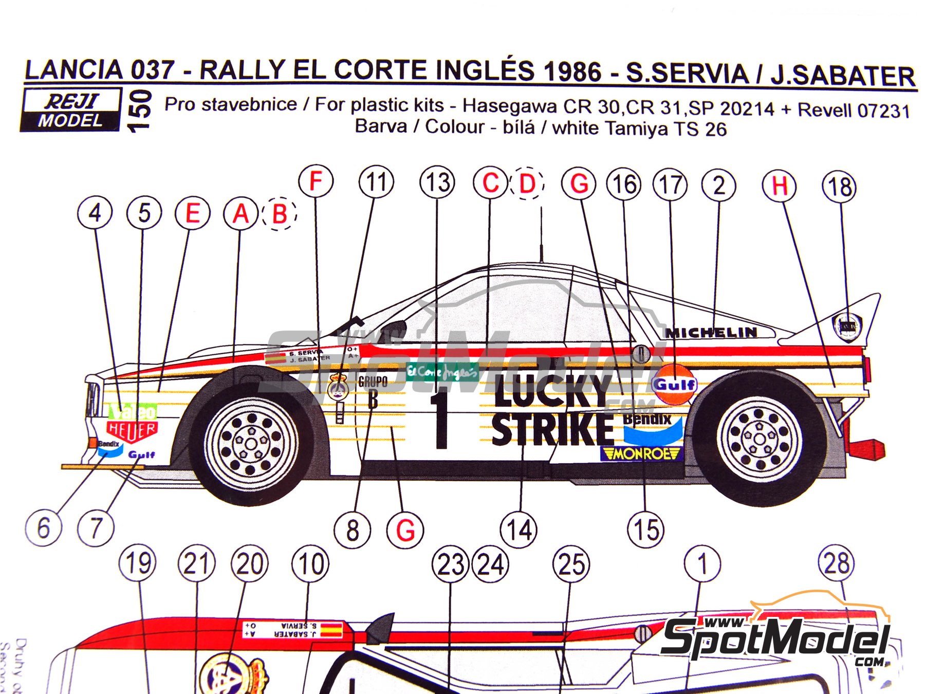 Image 15: Lancia 037 Rally sponsored by Lucky Strike - El Corte Ingles Rally Islas Canarias 1986 | Marking / livery in 1/24 scale manufactured by Reji Model (ref. REJI-150, also 150)