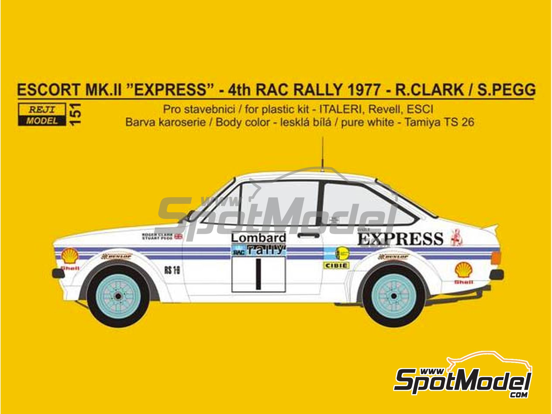 Image 2: Ford Escort Mk. II Daily Express - Great Britain RAC Rally 1977 | Marking / livery in 1/24 scale manufactured by Reji Model (ref.&nbsp;REJI-151)