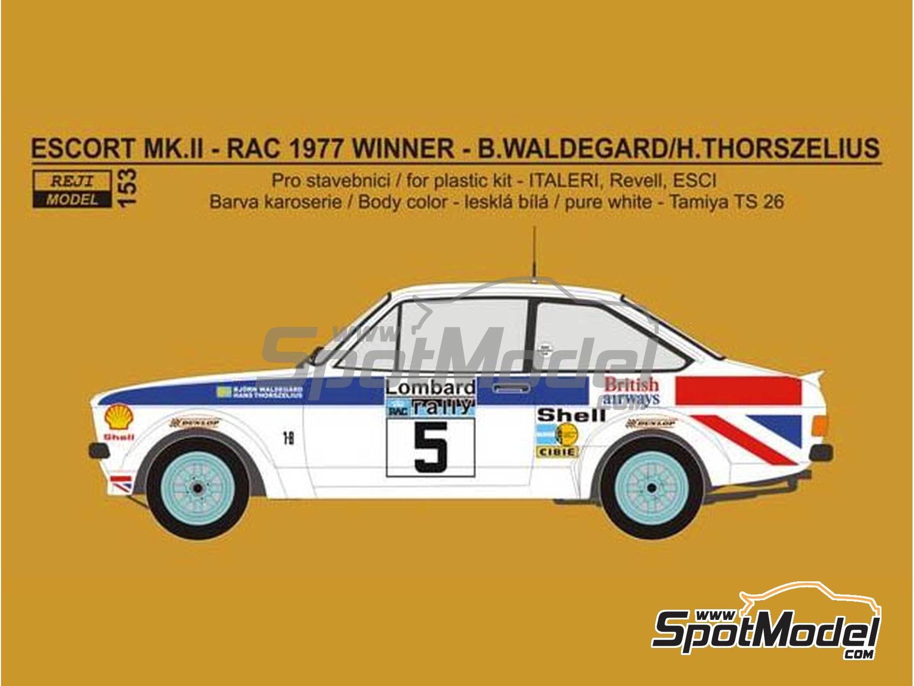 Image 2: Ford Escort Mk. II sponsored by British Airways - Great Britain RAC Rally 1977 | Marking / livery in 1/24 scale manufactured by Reji Model (ref.&nbsp;REJI-153, also 153)