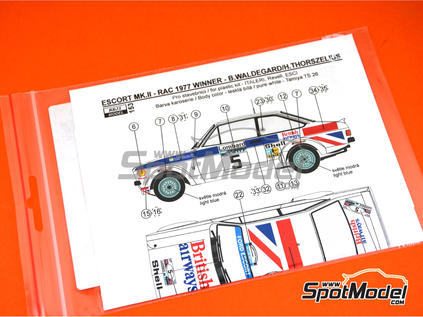Image 3: Ford Escort Mk. II sponsored by British Airways - Great Britain RAC Rally 1977 | Marking / livery in 1/24 scale manufactured by Reji Model (ref.&nbsp;REJI-153, also 153)