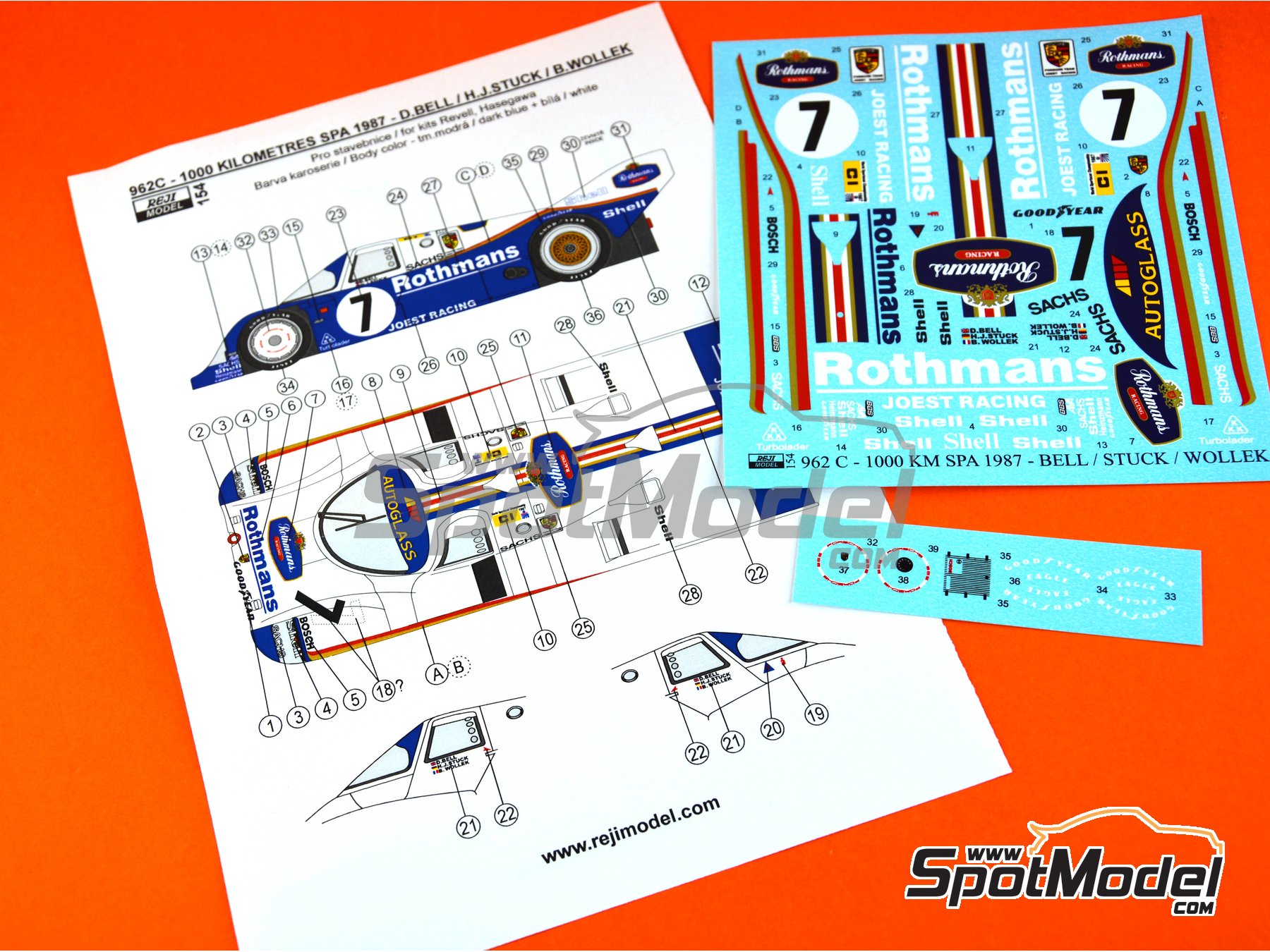 Image 6: Porsche 962C patrocinado por Rothmans - 1000 Kms de SPA Francorchamps 1987 | Decoraci&oacute;n en escala&nbsp;1/24 fabricado por Reji Model (ref.&nbsp;REJI-154, tambien 154)