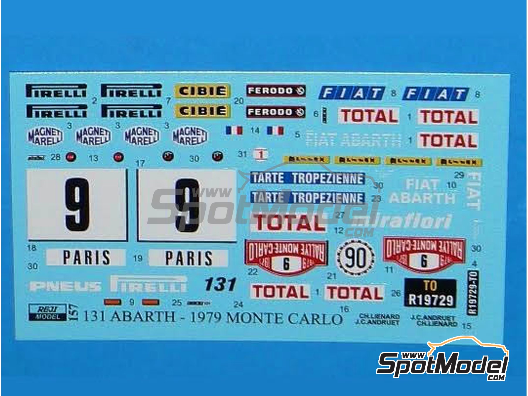 Image 2: Fiat 131 Abarth sponsored by Fiat France - Monte Carlo Rally - Rallye Automobile de Monte-Carlo 1979 | Marking / livery in 1/24 scale manufactured by Reji Model (ref. REJI-157, also 157)