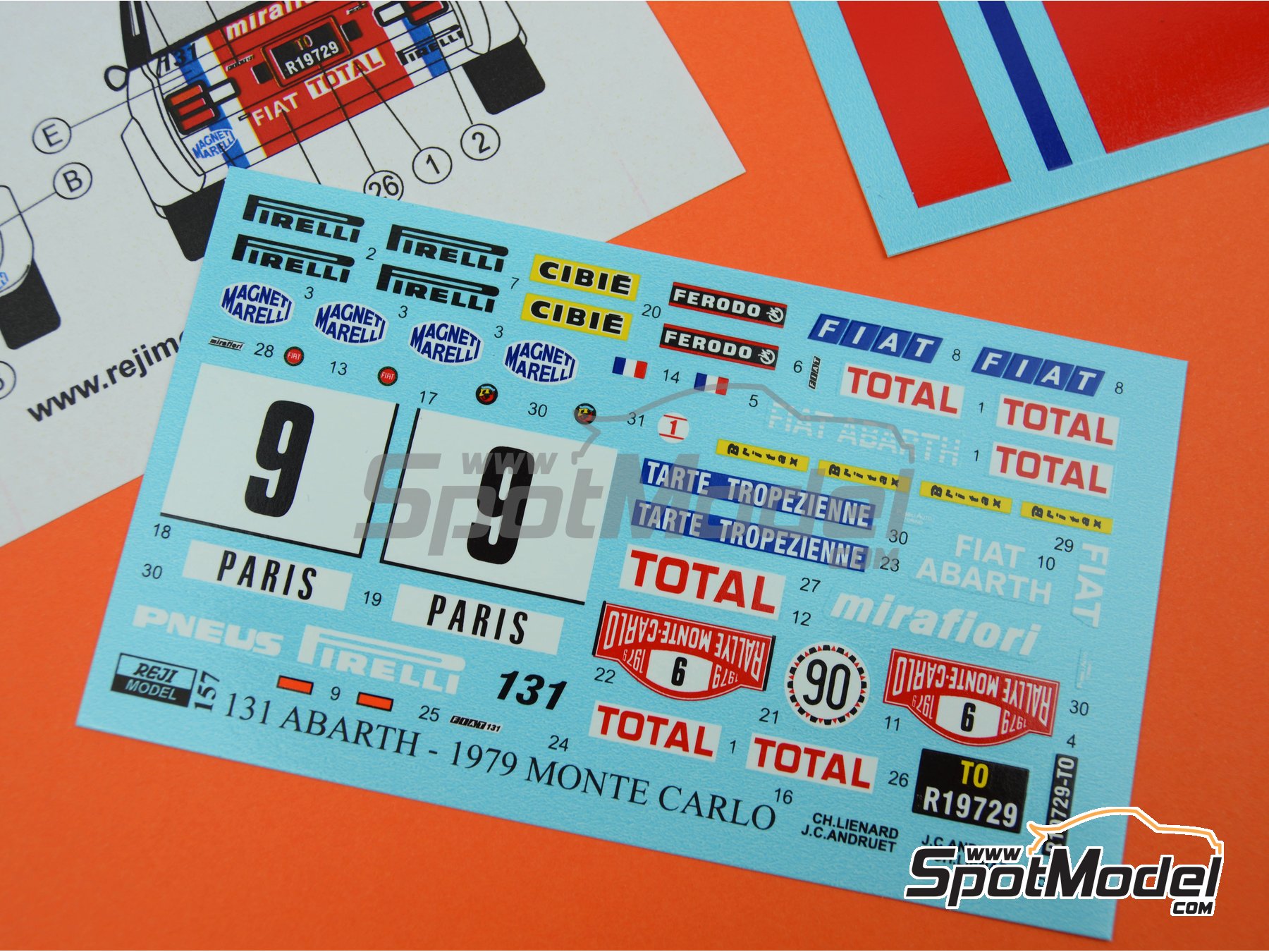 Image 11: Fiat 131 Abarth sponsored by Fiat France - Monte Carlo Rally - Rallye Automobile de Monte-Carlo 1979 | Marking / livery in 1/24 scale manufactured by Reji Model (ref. REJI-157, also 157)