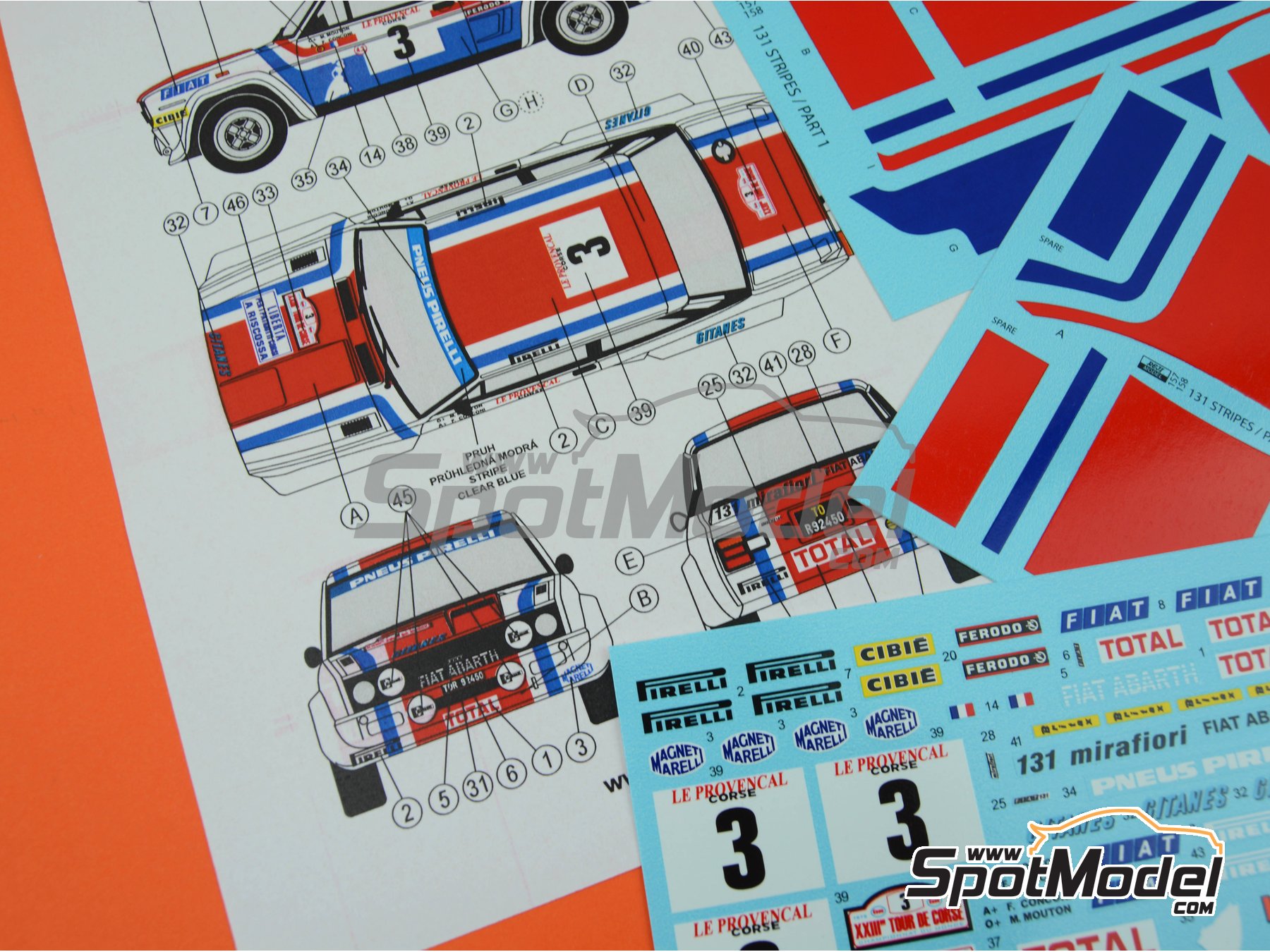 Image 4: Fiat 131 Abarth sponsored by Fiat France - Tour de Corse 1979 | Marking / livery in 1/24 scale manufactured by Reji Model (ref.&nbsp;REJI-158, also 158 and REJIREJI 158)