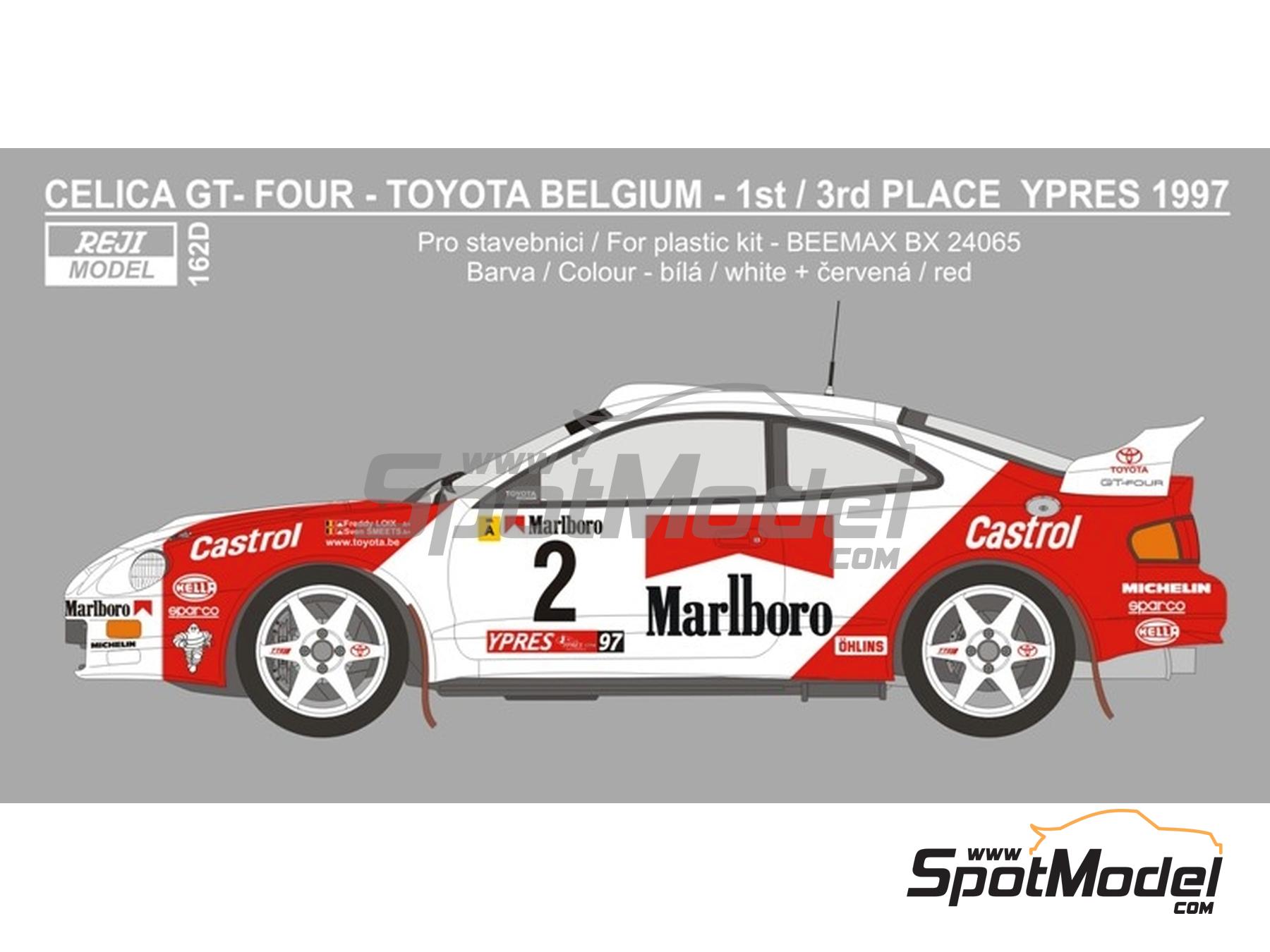 Image 1: Toyota Celica GT-Four ST205 Group A Toyota Castrol Belgium Team sponsored by Marlboro - Ypres Westhoek Rally 1997 | Marking / livery in 1/24 scale manufactured by Reji Model (ref.&nbsp;REJI-162D, also 162D)