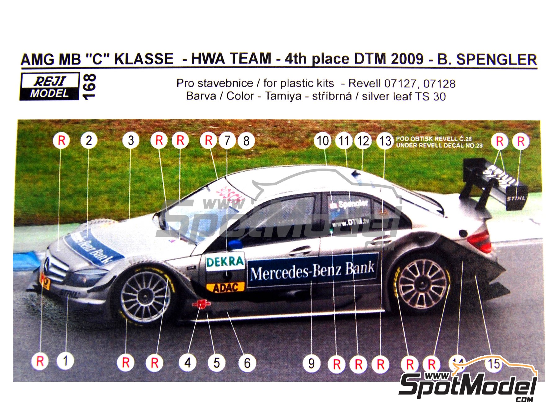 Image 1: Mercedes Benz C Class sponsored by Mercedes Benz Bank - DTM - Deutsche Tourenwagen Masters 2009 | Marking / livery in 1/24 scale manufactured by Reji Model (ref.&nbsp;REJI-168, also 168)