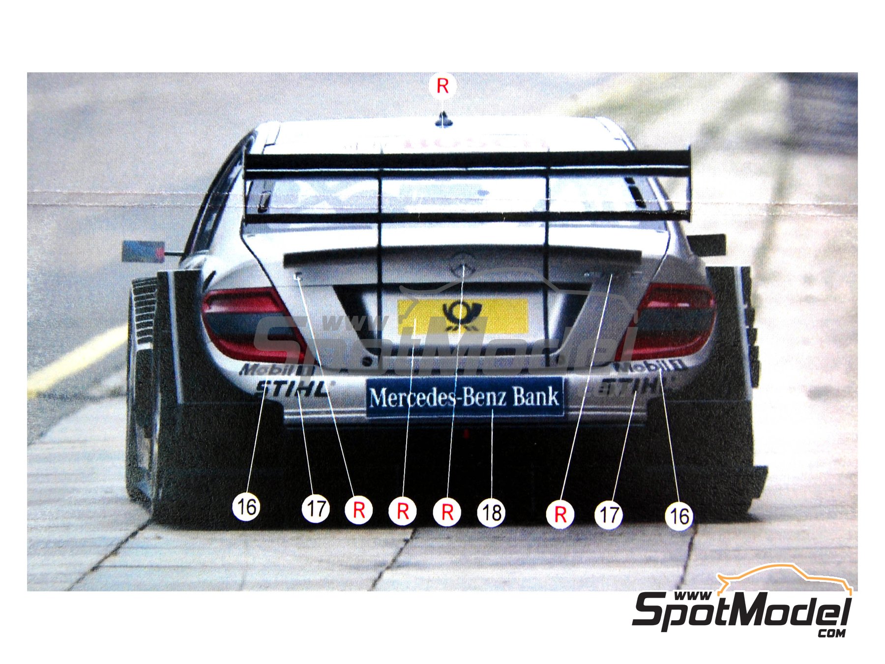 Image 2: Mercedes Benz C Class sponsored by Mercedes Benz Bank - DTM - Deutsche Tourenwagen Masters 2009 | Marking / livery in 1/24 scale manufactured by Reji Model (ref.&nbsp;REJI-168, also 168)