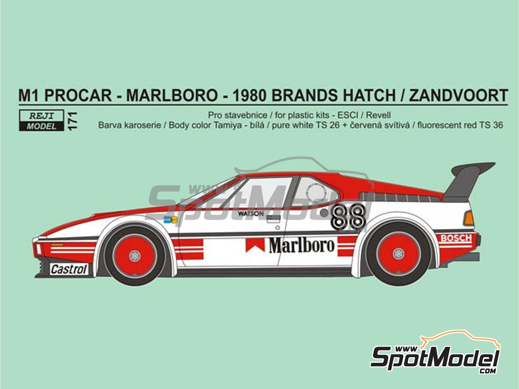Image 2: BMW M1 Procar sponsored by Marlboro - 1000 Kms Brands Hatch, Monaco Formula 1 Grand Prix, Procar Championship 1980 | Marking / livery in 1/24 scale manufactured by Reji Model (ref.&nbsp;REJI-171, also 171)