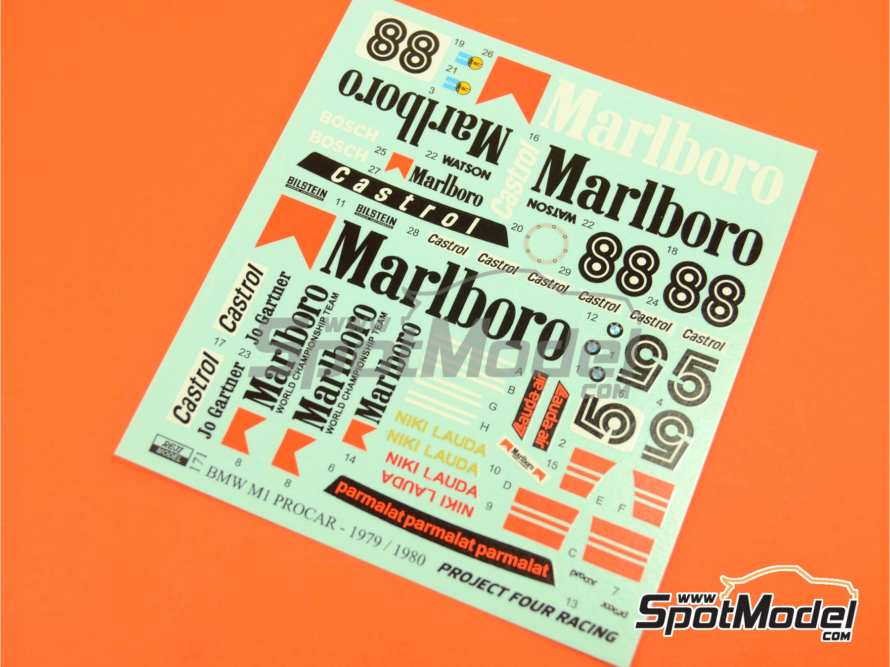 Image 6: BMW M1 Procar sponsored by Marlboro - 1000 Kms Brands Hatch, Monaco Formula 1 Grand Prix, Procar Championship 1980 | Marking / livery in 1/24 scale manufactured by Reji Model (ref.&nbsp;REJI-171, also 171)