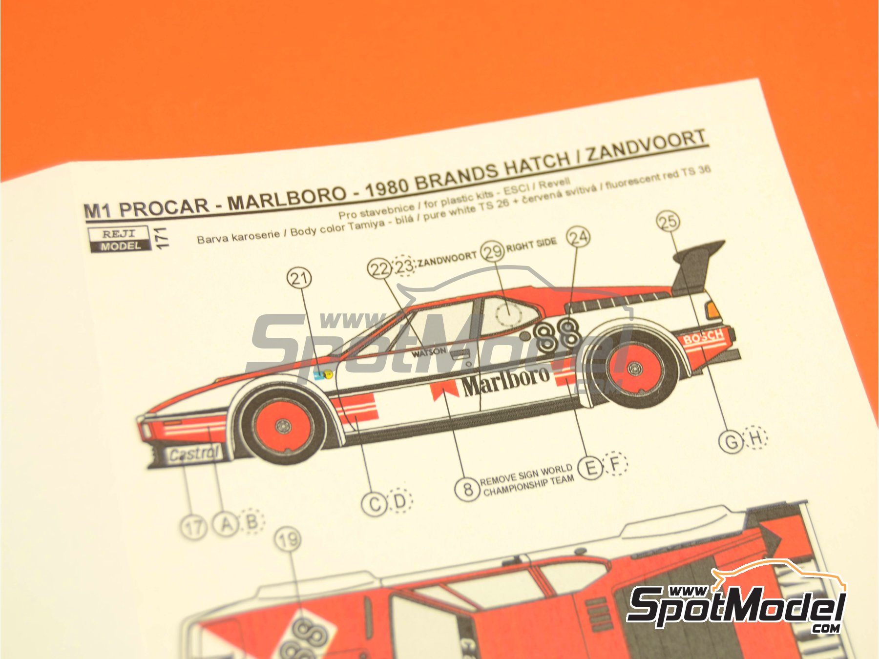 Image 10: BMW M1 Procar sponsored by Marlboro - 1000 Kms Brands Hatch, Monaco Formula 1 Grand Prix, Procar Championship 1980 | Marking / livery in 1/24 scale manufactured by Reji Model (ref.&nbsp;REJI-171, also 171)