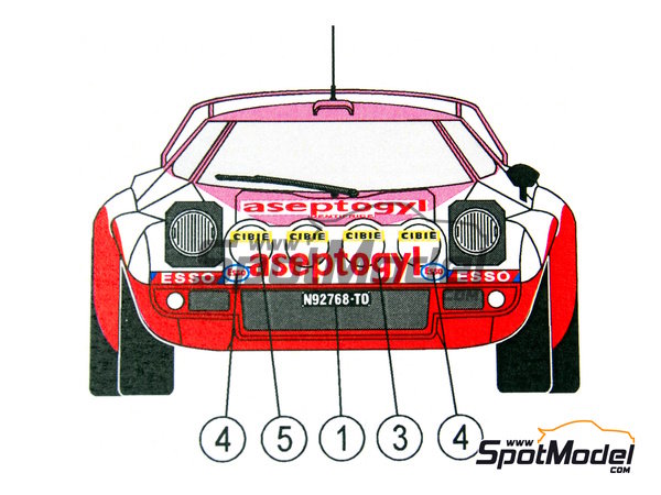 Image 4: Lancia Stratos HF sponsored by Aseptogyl - Monte Carlo Rally - Rallye Automobile de Monte-Carlo 1977 | Marking / livery in 1/24 scale manufactured by Reji Model (ref.&nbsp;REJI-175, also 175)