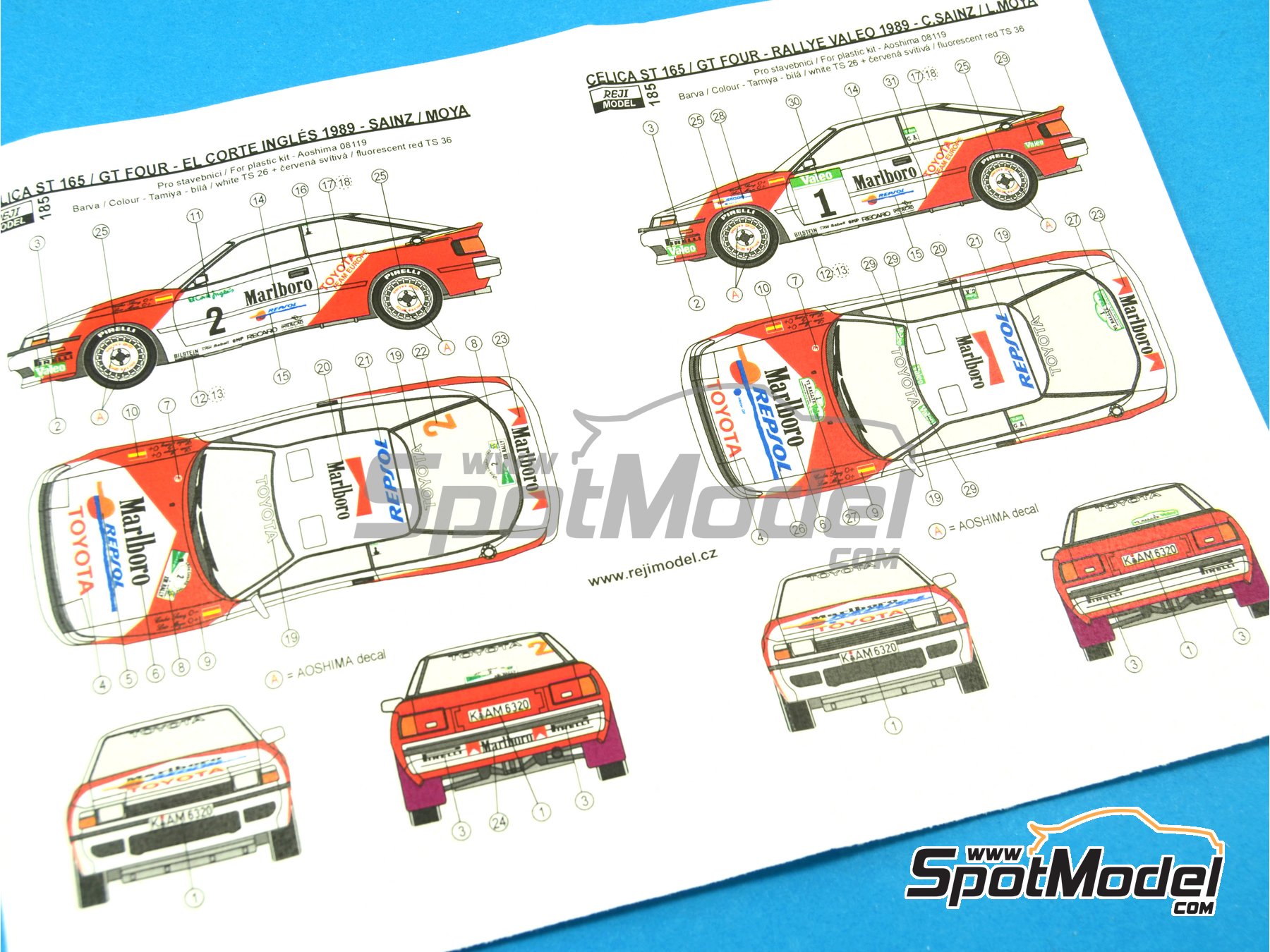 Image 2: Toyota Celica GT-Four ST165 patrocinado por Marlboro - Rally El Corte Ingles Islas Canarias, Rallye Valeo 1989 | Decoraci&oacute;n en escala&nbsp;1/24 fabricado por Reji Model (ref.&nbsp;REJI-185, tambien 185)