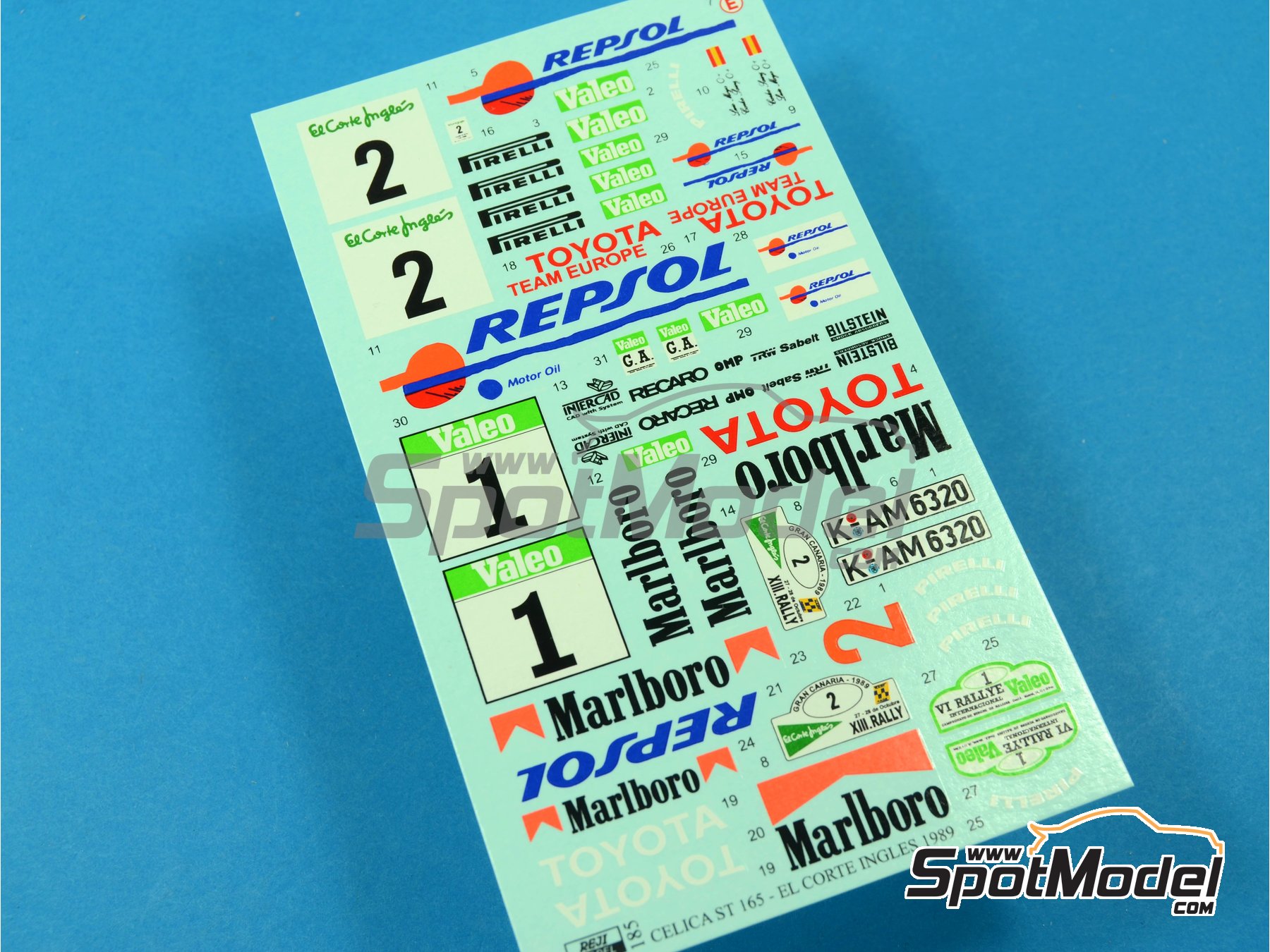 Image 8: Toyota Celica GT-Four ST165 patrocinado por Marlboro - Rally El Corte Ingles Islas Canarias, Rallye Valeo 1989 | Decoraci&oacute;n en escala&nbsp;1/24 fabricado por Reji Model (ref.&nbsp;REJI-185, tambien 185)